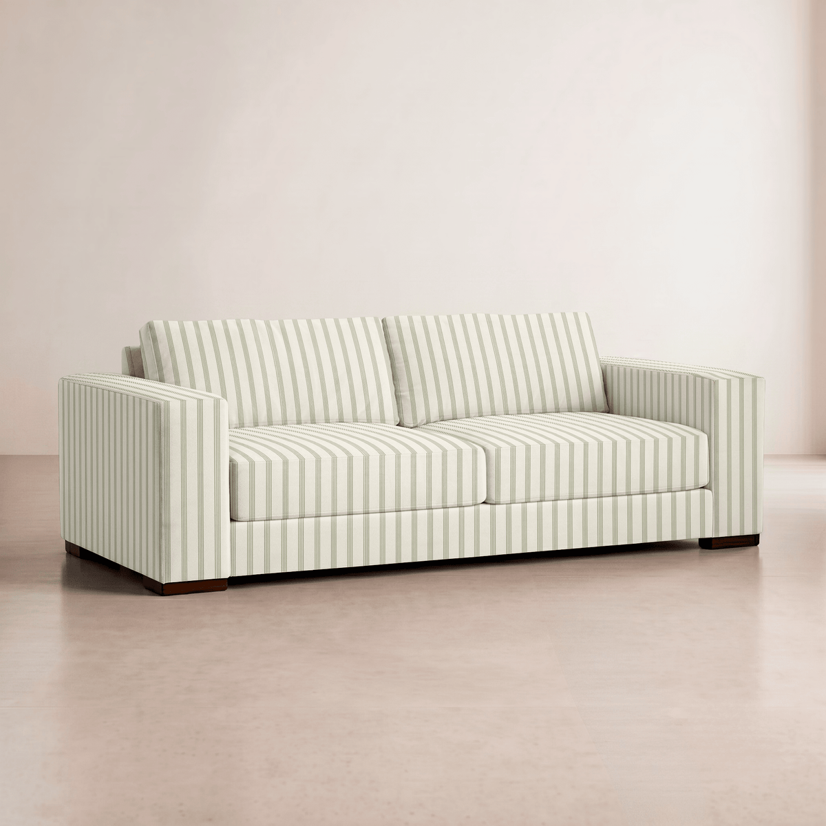 The Christopher Sofa in Orange County Olive Stripes - Lemon Park