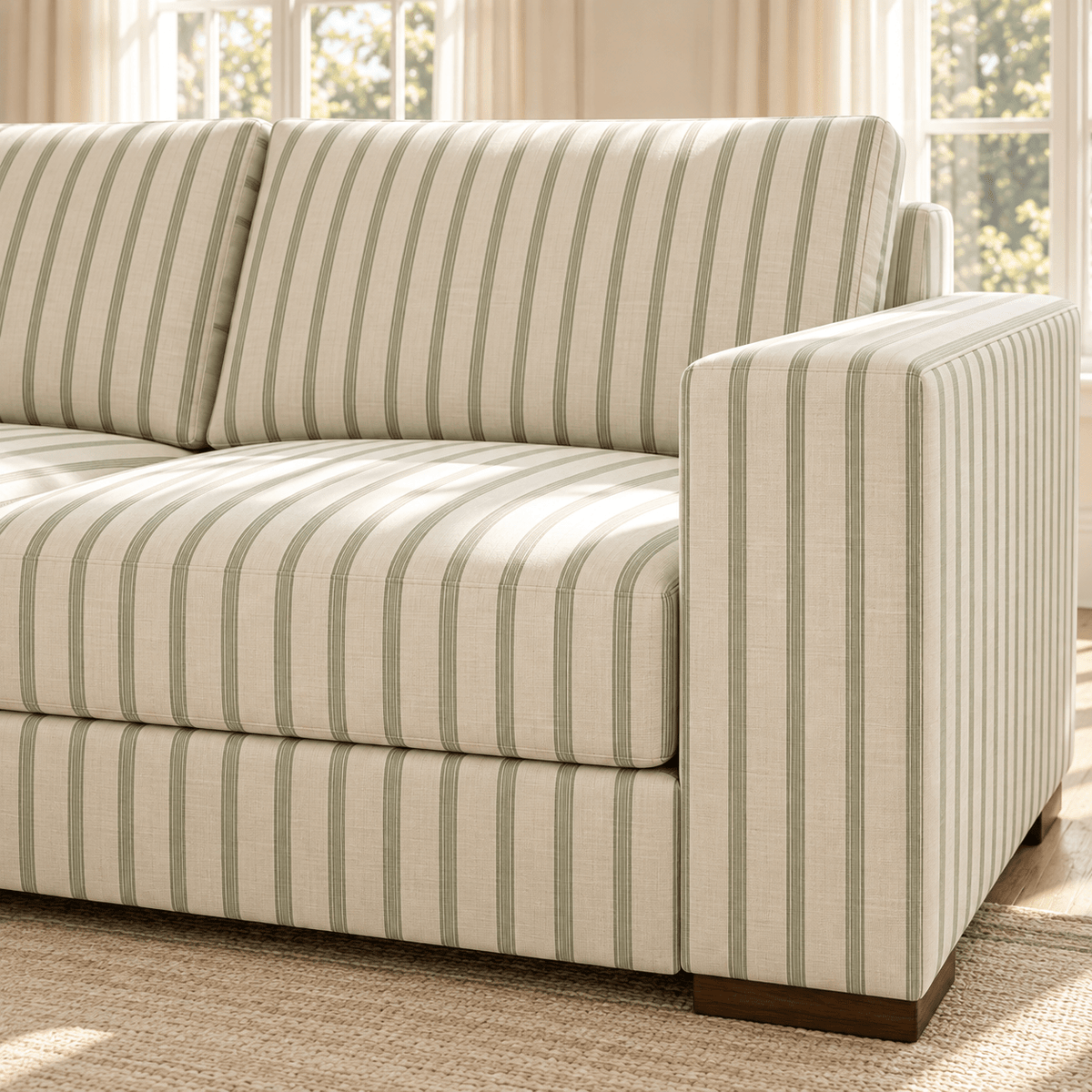 The Christopher Sofa in Orange County Olive Stripes - Lemon Park