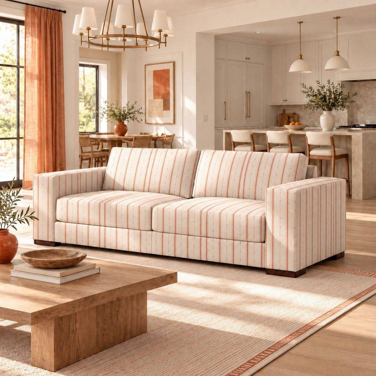 The Christopher Sofa in Orange County Terracotta Stripes - Lemon Park