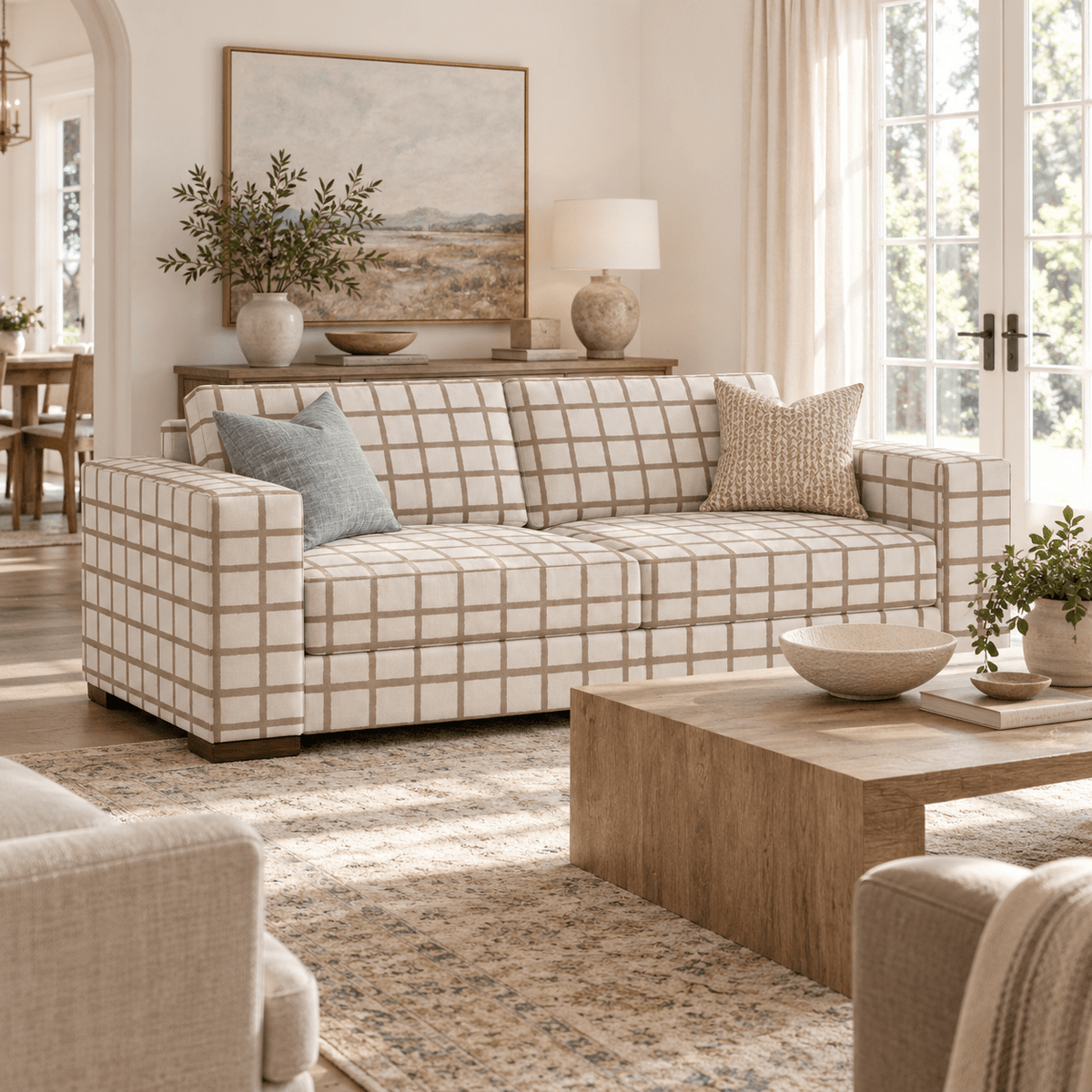 The Christopher Sofa in Thistle Check - Lemon Park