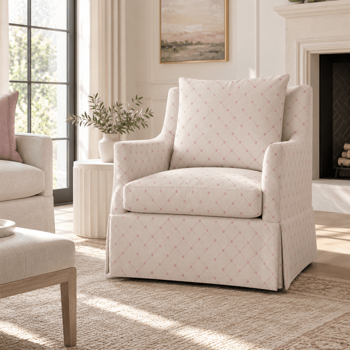 The Eleanor Chair in Bellagio Blush Linen Lattice - Lemon Park