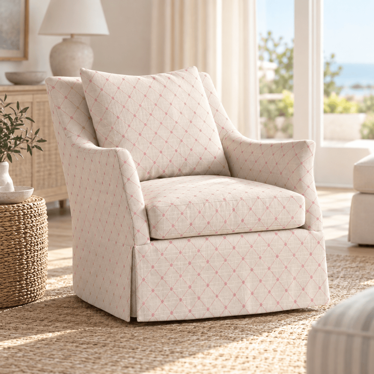 The Eleanor Chair in Bellagio Blush Linen Lattice - Lemon Park