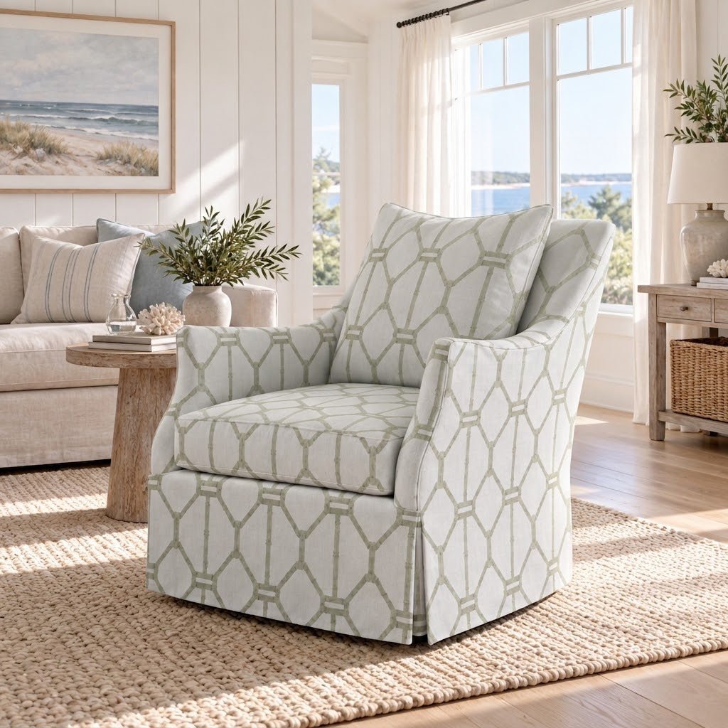 The Eleanor Chair in Palm Promenade Cool Mint Bamboo Trellis - Lemon Park