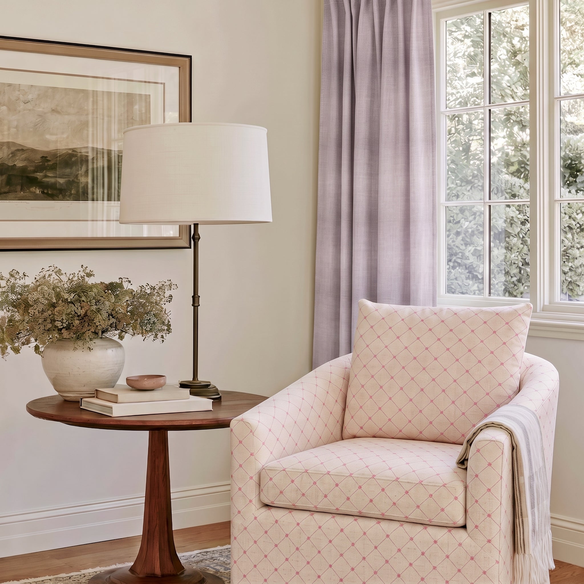 The Grace Chair in Bellagio Blush Linen Lattice - Lemon Park