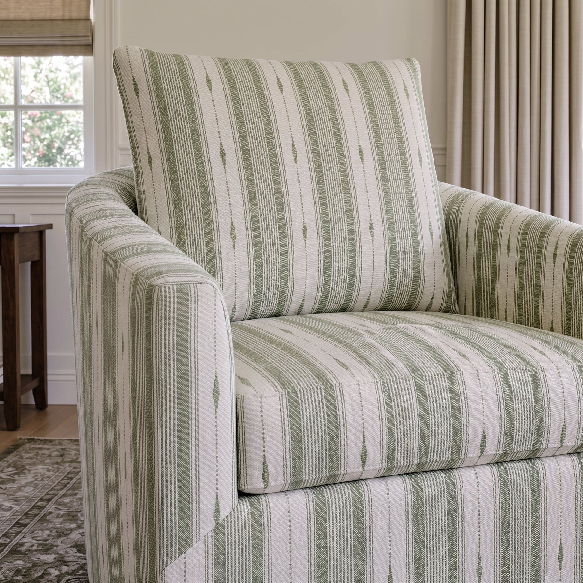 The Grace Chair in Blue Dresses Lemongrass Stripes - Lemon Park