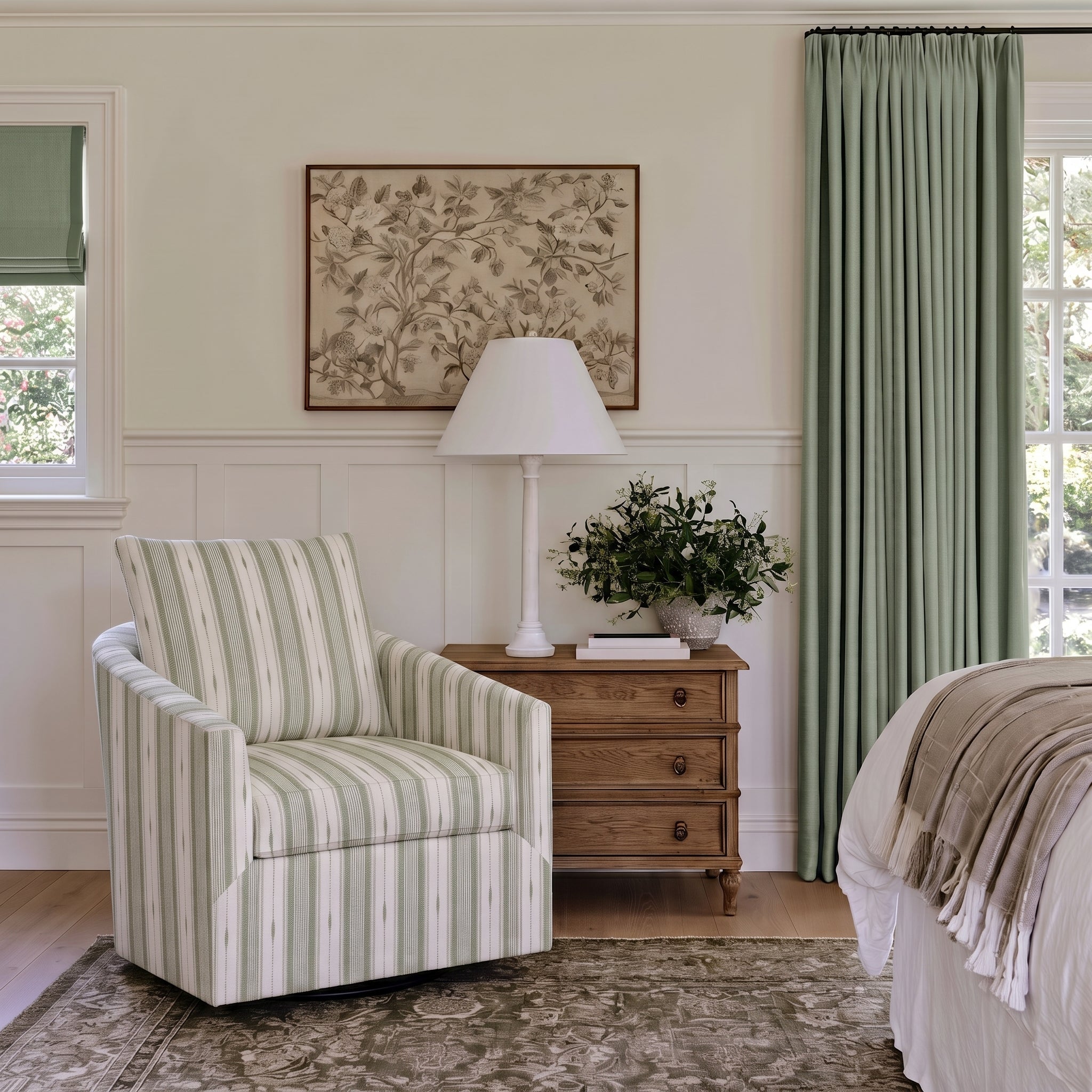 The Grace Chair in Blue Dresses Lemongrass Stripes - Lemon Park