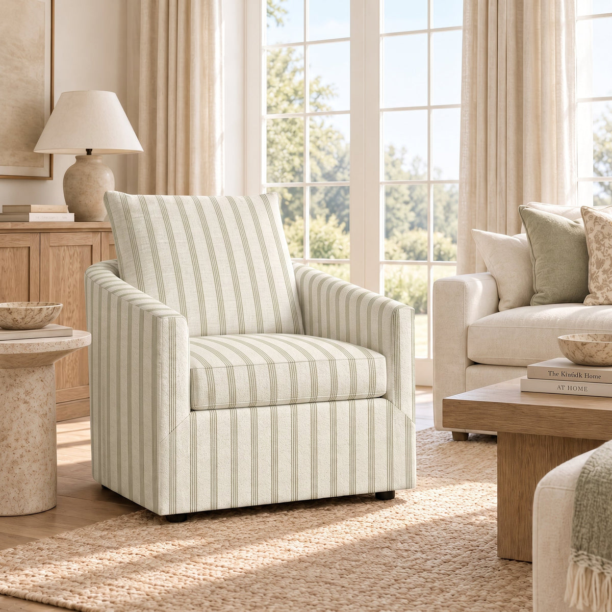 The Grace Chair in Orange County Olive Stripes - Lemon Park