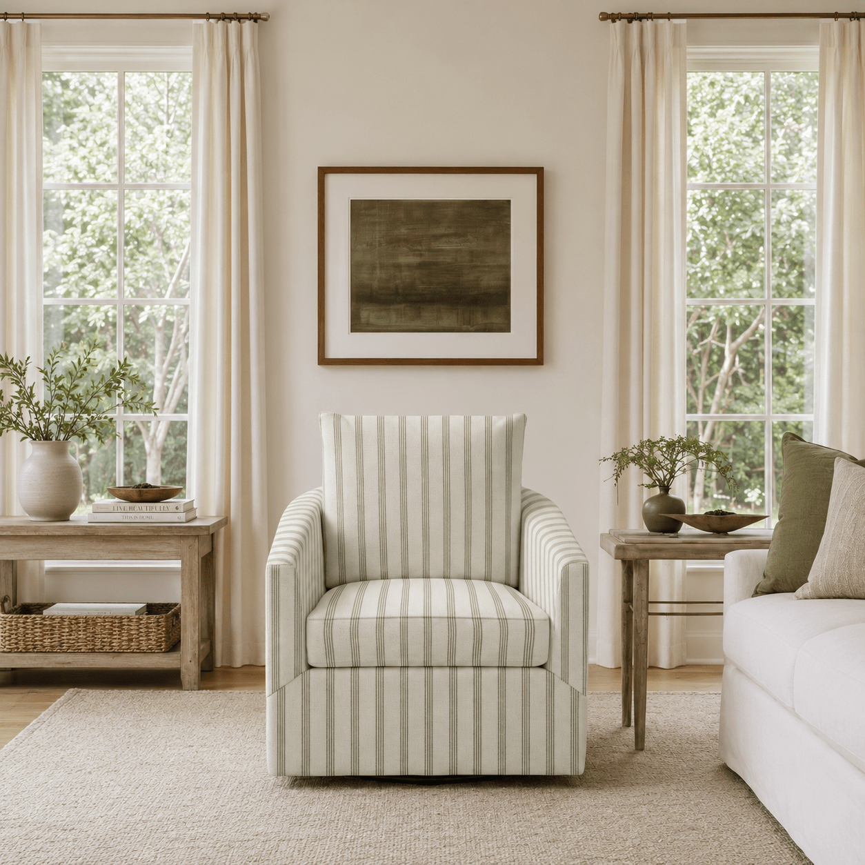 The Grace Chair in Orange County Olive Stripes - Lemon Park