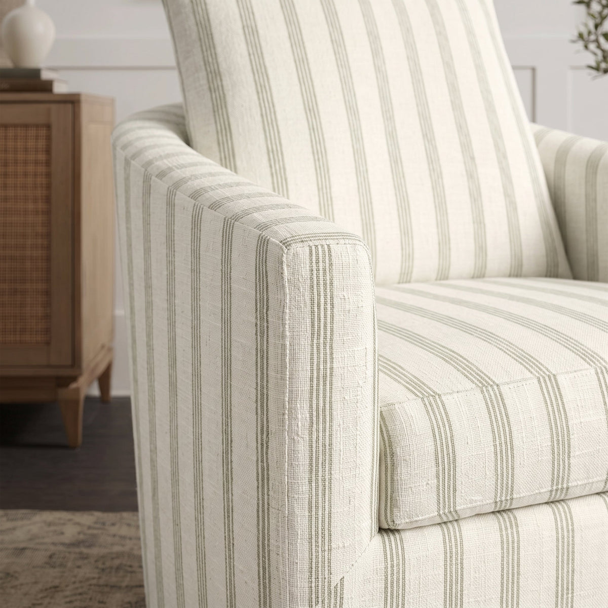 The Grace Chair in Orange County Olive Stripes - Lemon Park