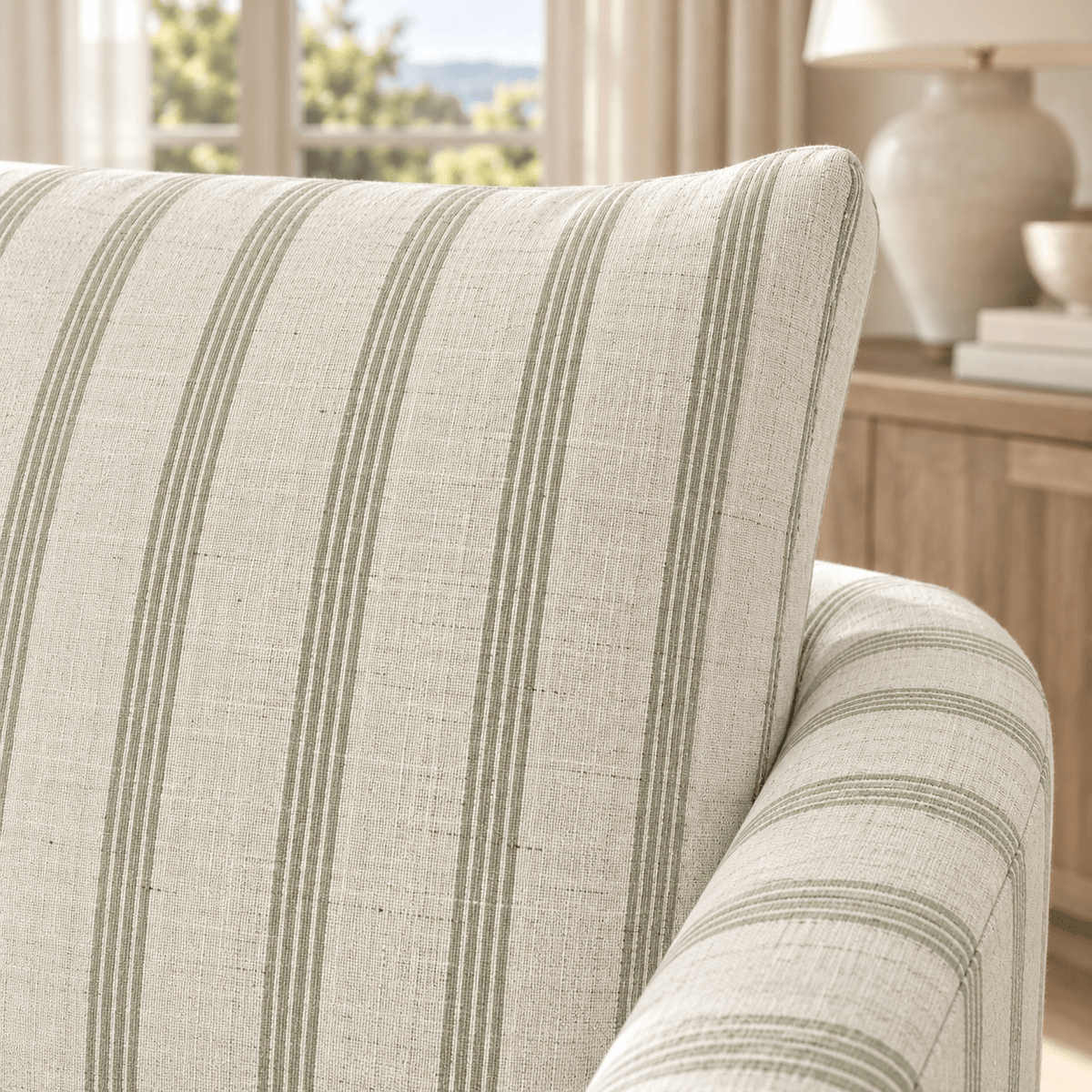 The Grace Chair in Orange County Olive Stripes - Lemon Park