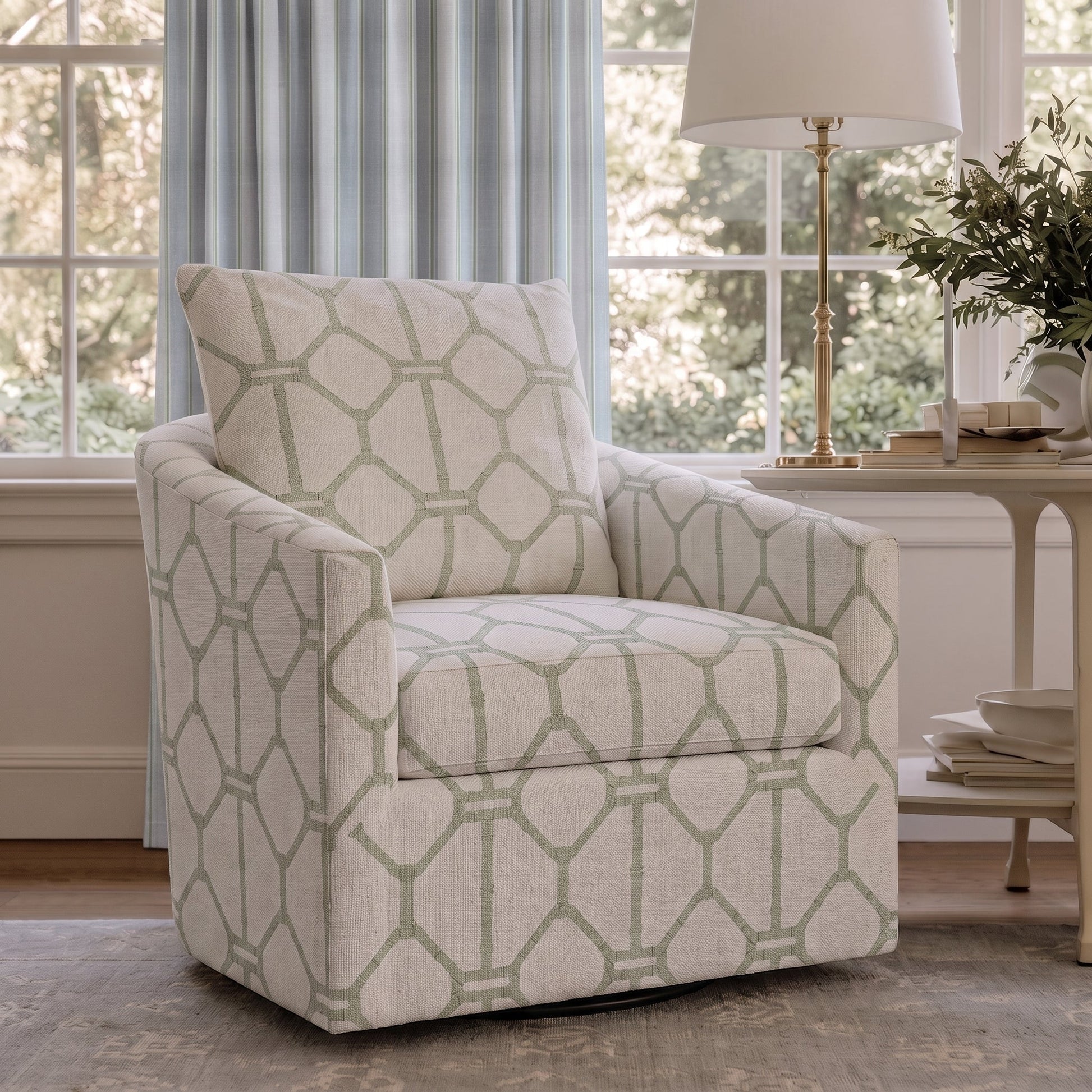 The Grace Chair in Palm Promenade Cool Mint Bamboo Trellis - Lemon Park