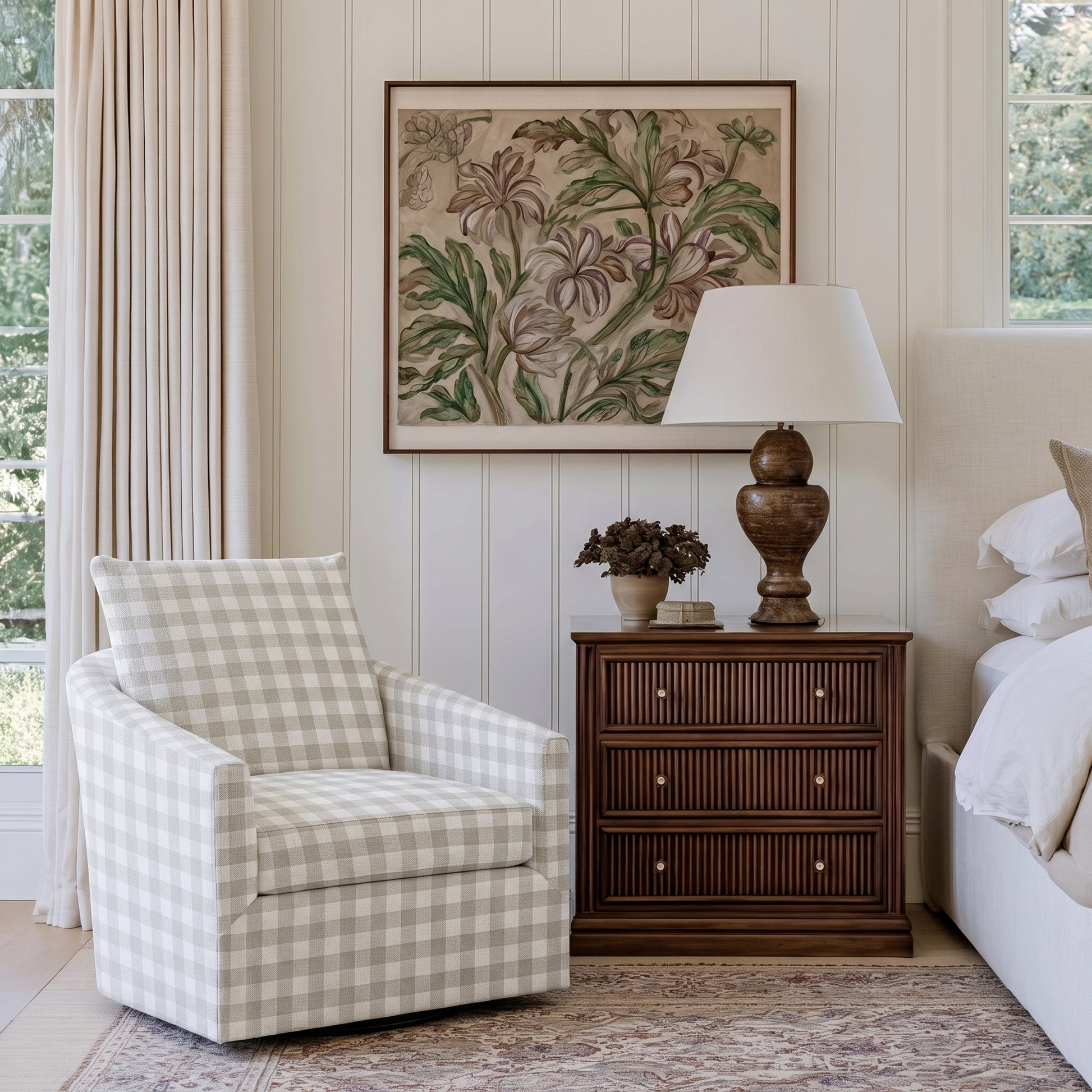 The Grace Chair in Pearl's Haven Fog Gingham - Lemon Park