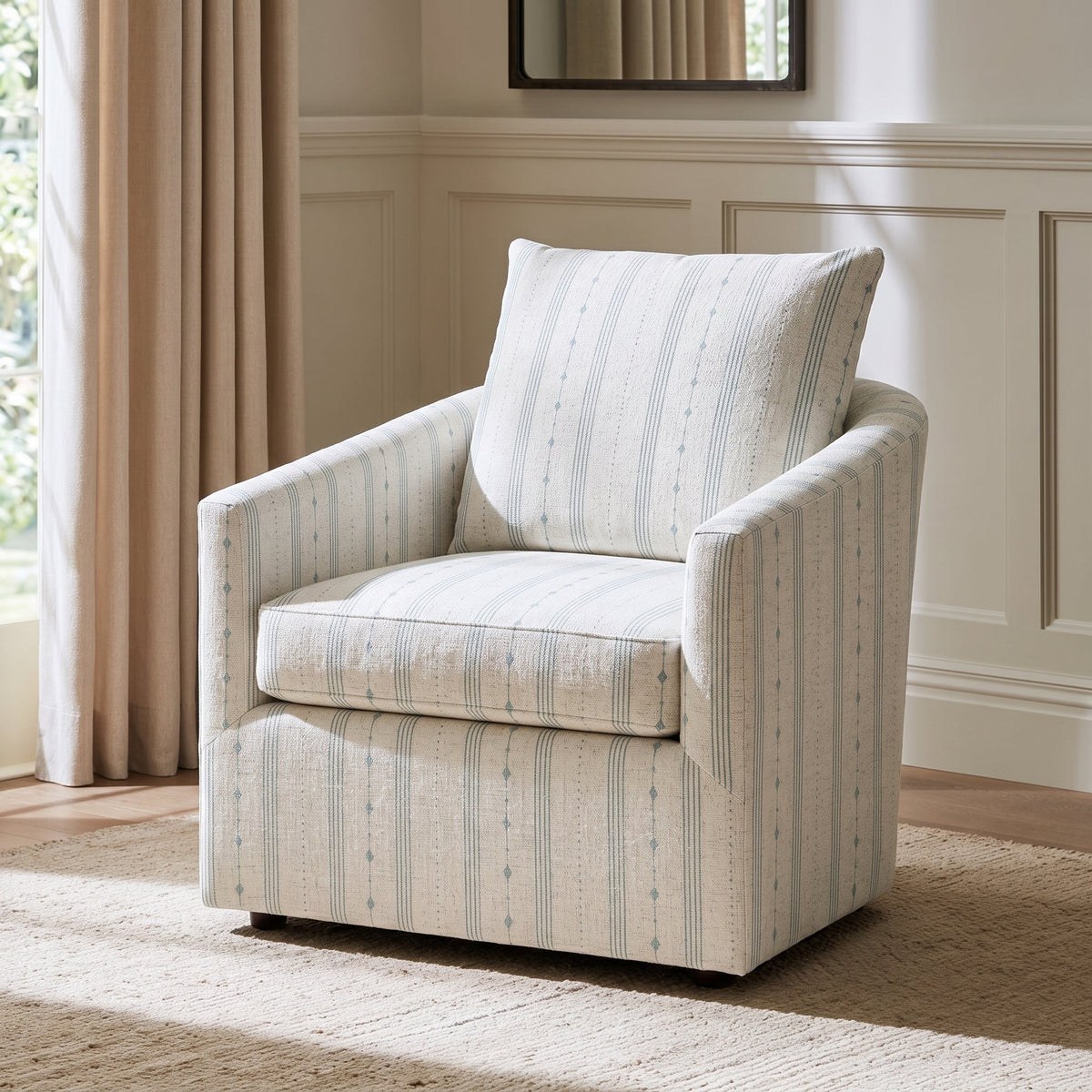 The Grace Chair in Pearl's Haven Spring Blue Stripes - Lemon Park