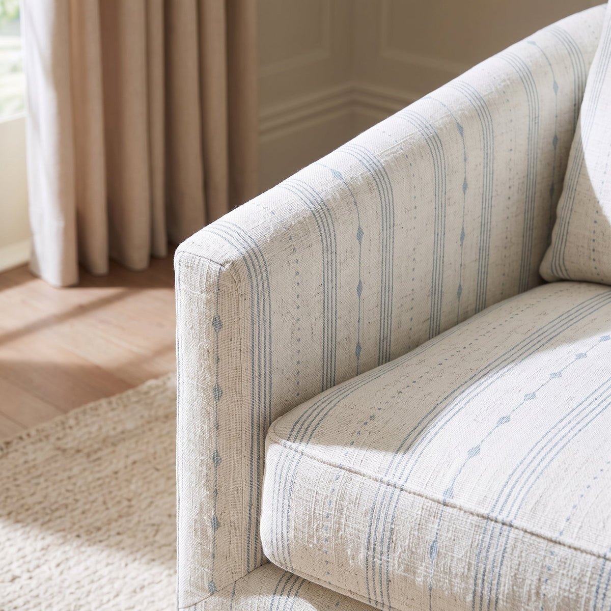 The Grace Chair in Pearl's Haven Spring Blue Stripes - Lemon Park
