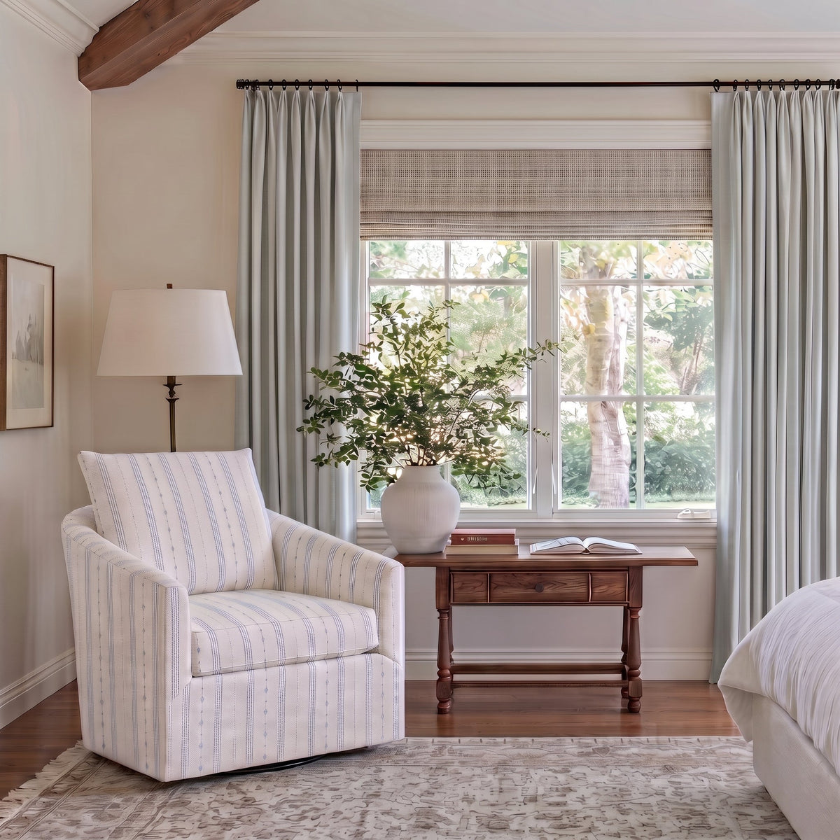 The Grace Chair in Pearl's Haven Spring Blue Stripes - Lemon Park
