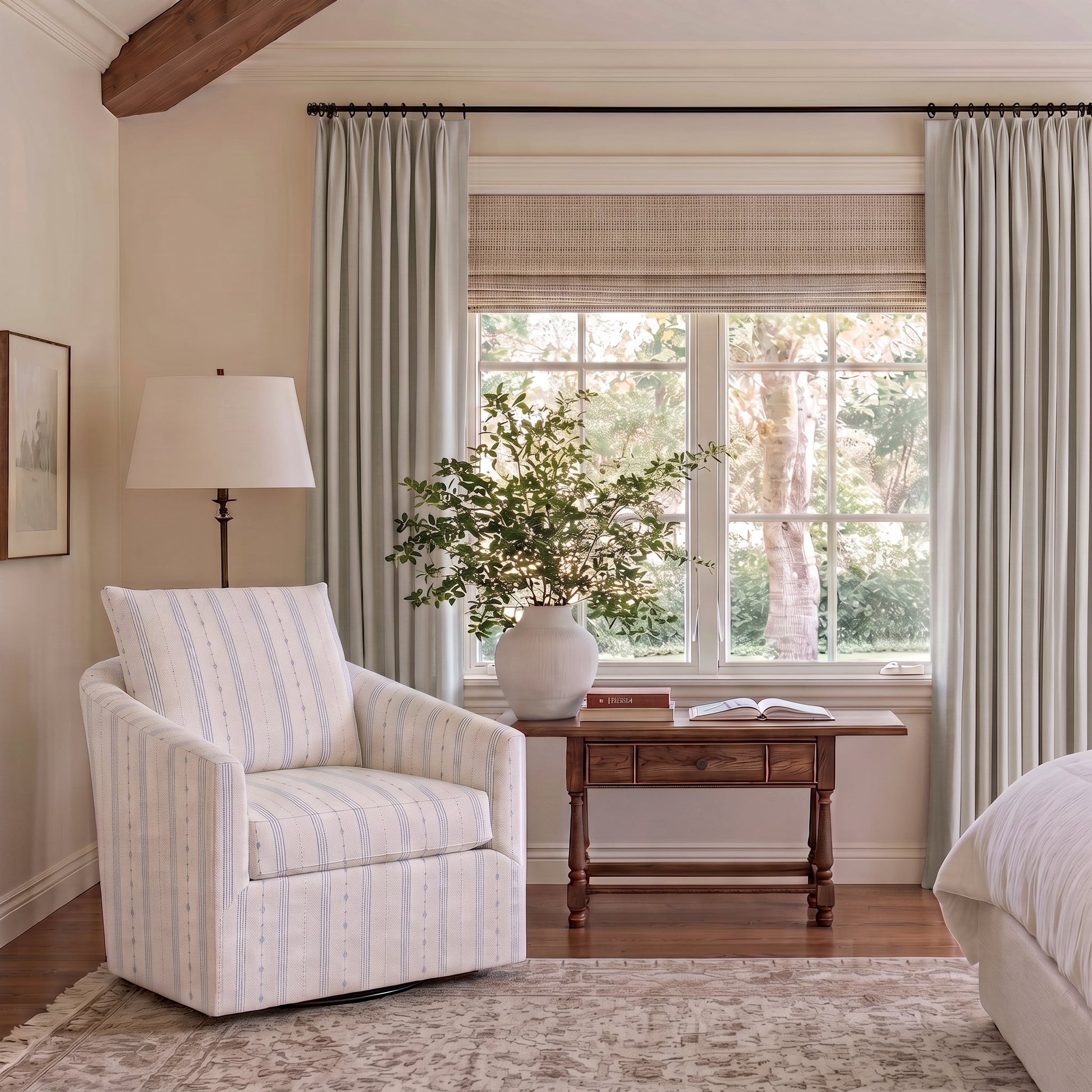 The Grace Chair in Pearl's Haven Spring Blue Stripes - Lemon Park