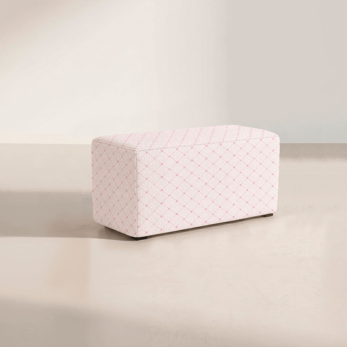 The Josephine Ottoman in Bellagio Blush Linen Lattice - Lemon Park