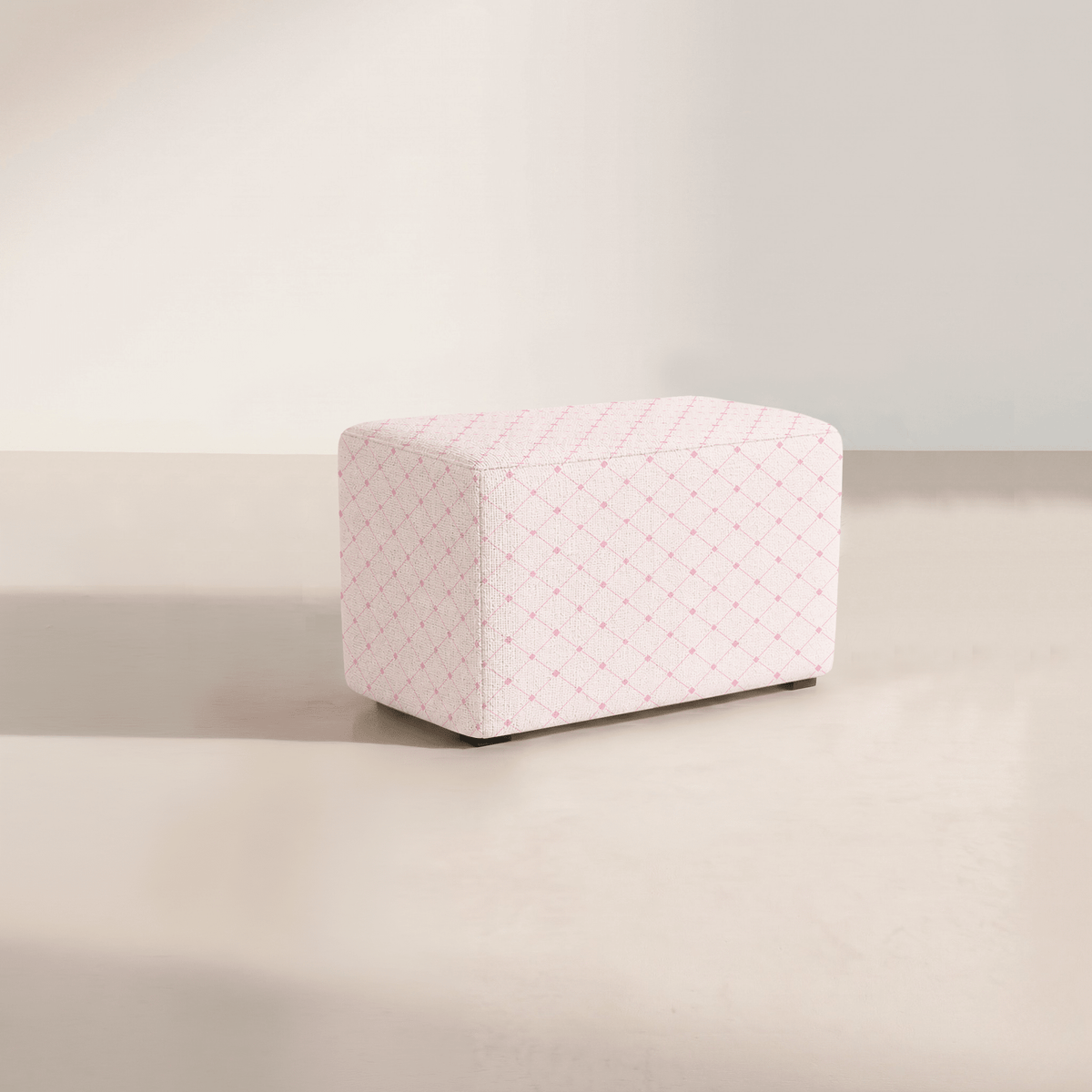 The Josephine Ottoman in Bellagio Blush Linen Lattice - Lemon Park