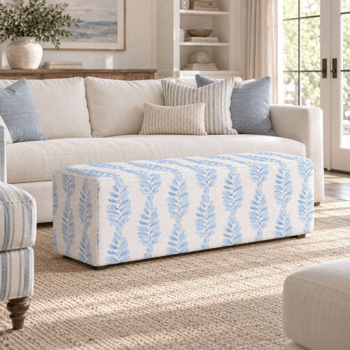 The Josephine Ottoman in Carolina Ferns - Lemon Park