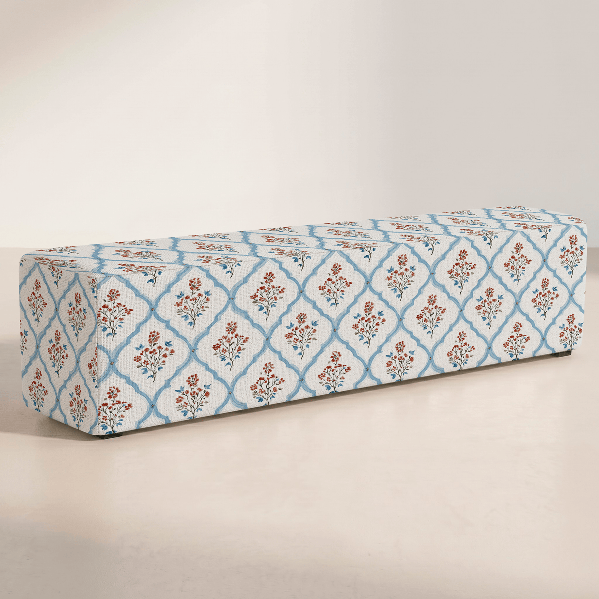 The Josephine Ottoman in Chambray Tiles - Lemon Park