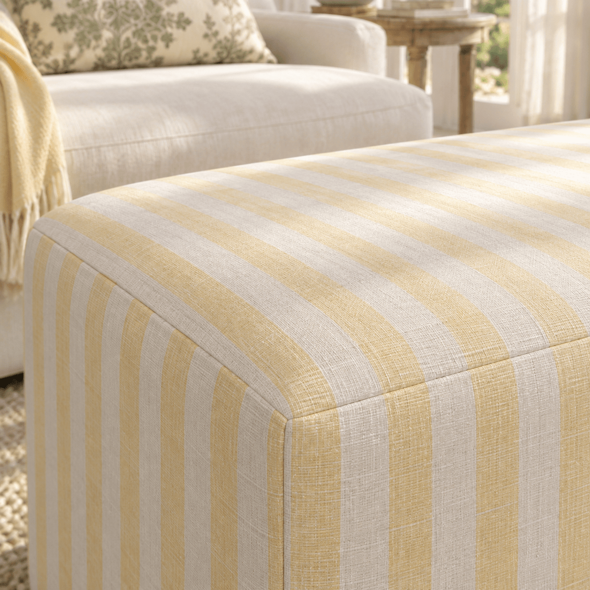 The Josephine Ottoman in Juliet's Garden Easter Yellow Stripe - Lemon Park