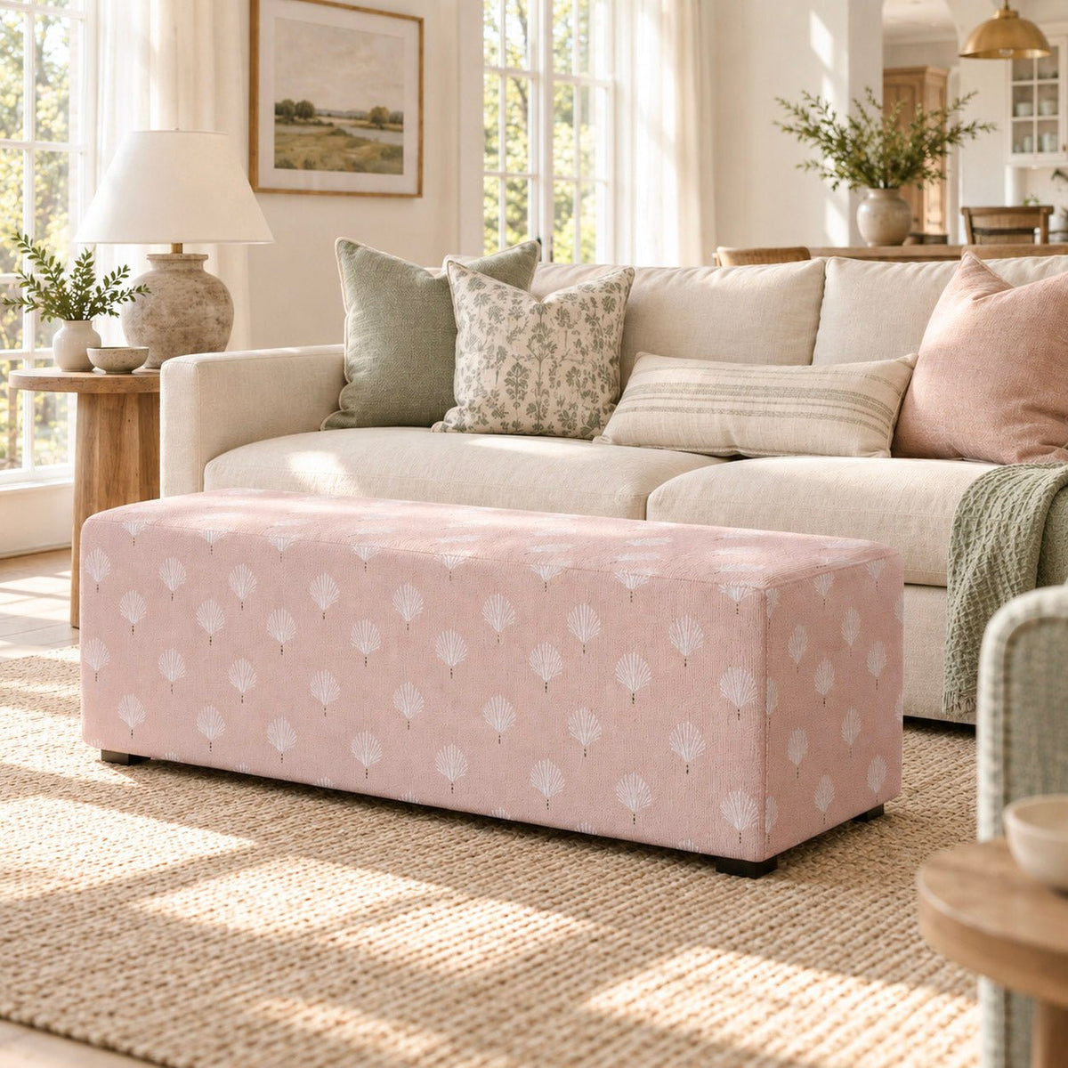 The Josephine Ottoman in Loose Stems Petaline Block Print - Lemon Park