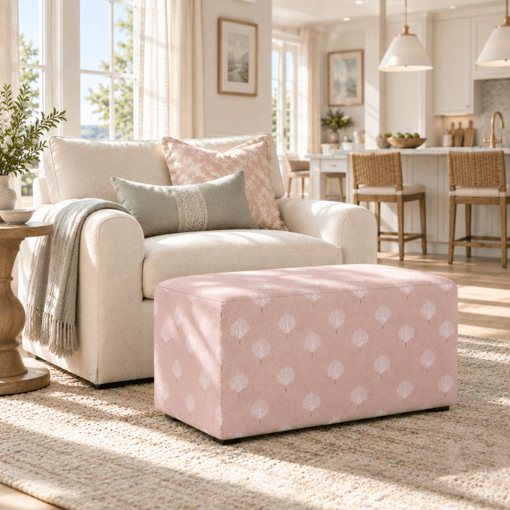 The Josephine Ottoman in Loose Stems Petaline Block Print - Lemon Park