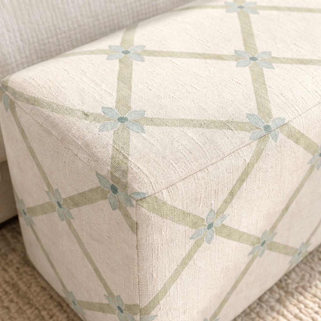 The Josephine Ottoman in Mint To Be Floral Lattice - Lemon Park