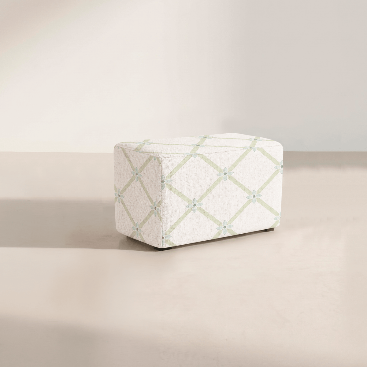 The Josephine Ottoman in Mint To Be Floral Lattice - Lemon Park