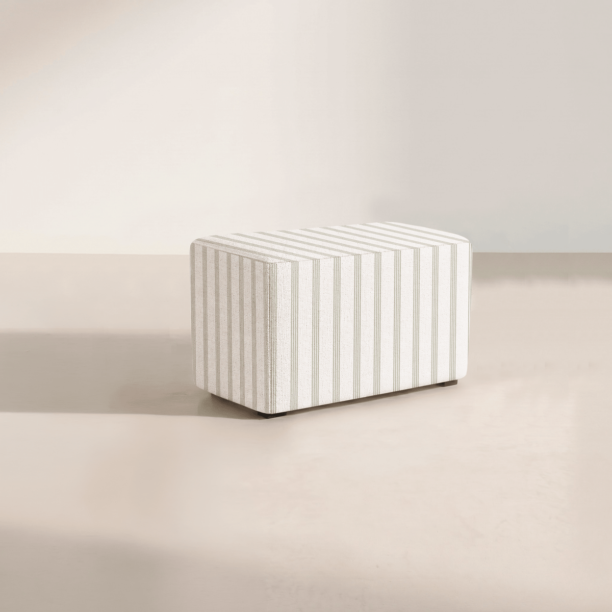 The Josephine Ottoman in Orange County Olive Stripes - Lemon Park