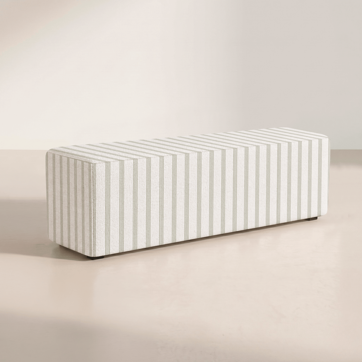 The Josephine Ottoman in Orange County Olive Stripes - Lemon Park