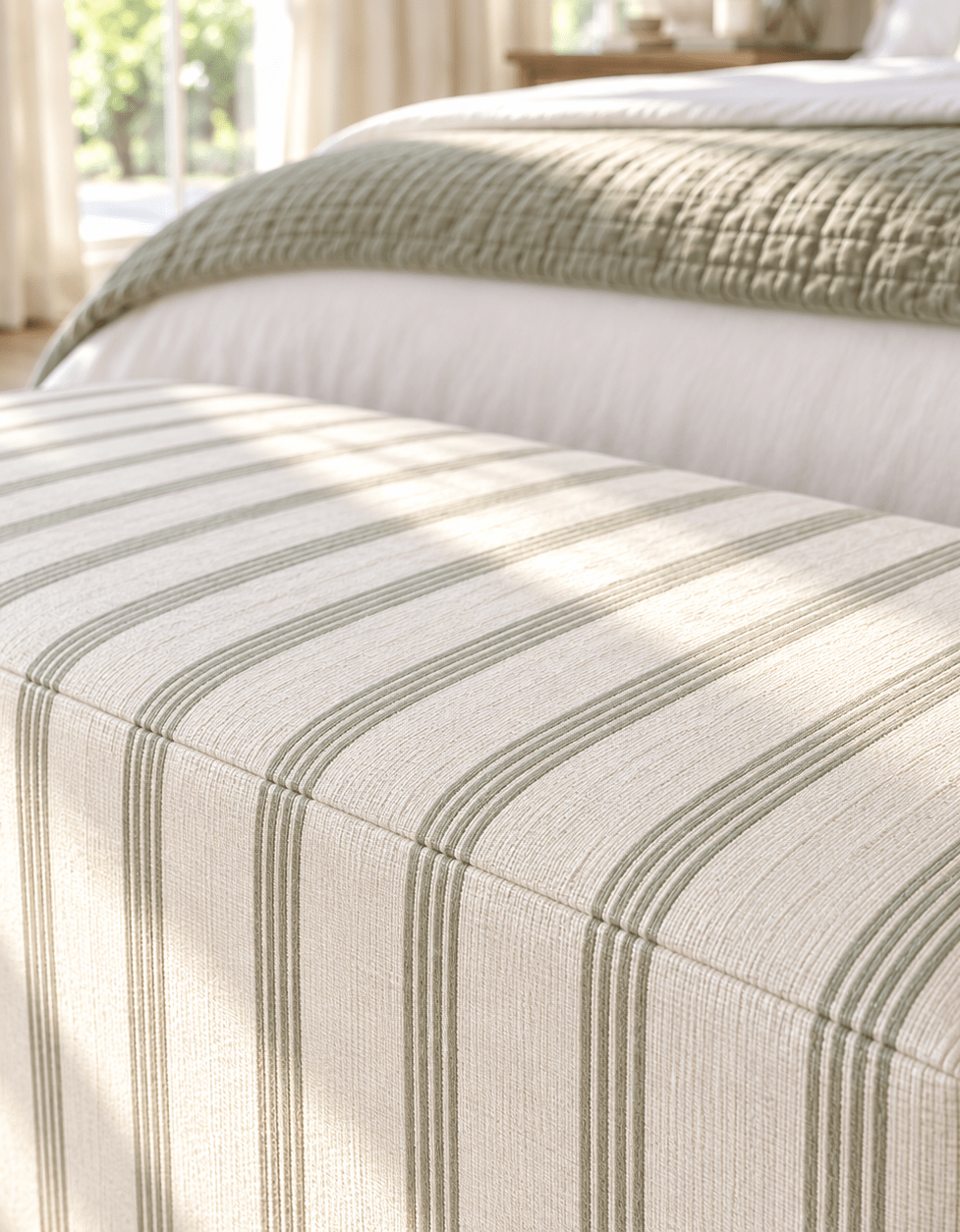 The Josephine Ottoman in Orange County Olive Stripes - Lemon Park