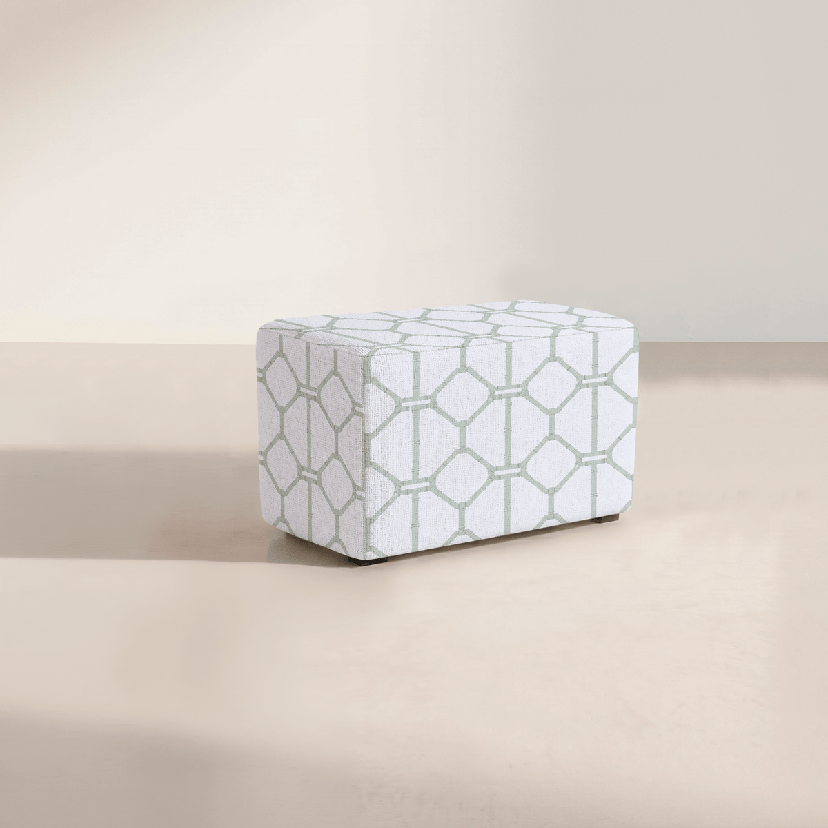 The Josephine Ottoman in Palm Promenade Cool Mint Bamboo Trellis - Lemon Park