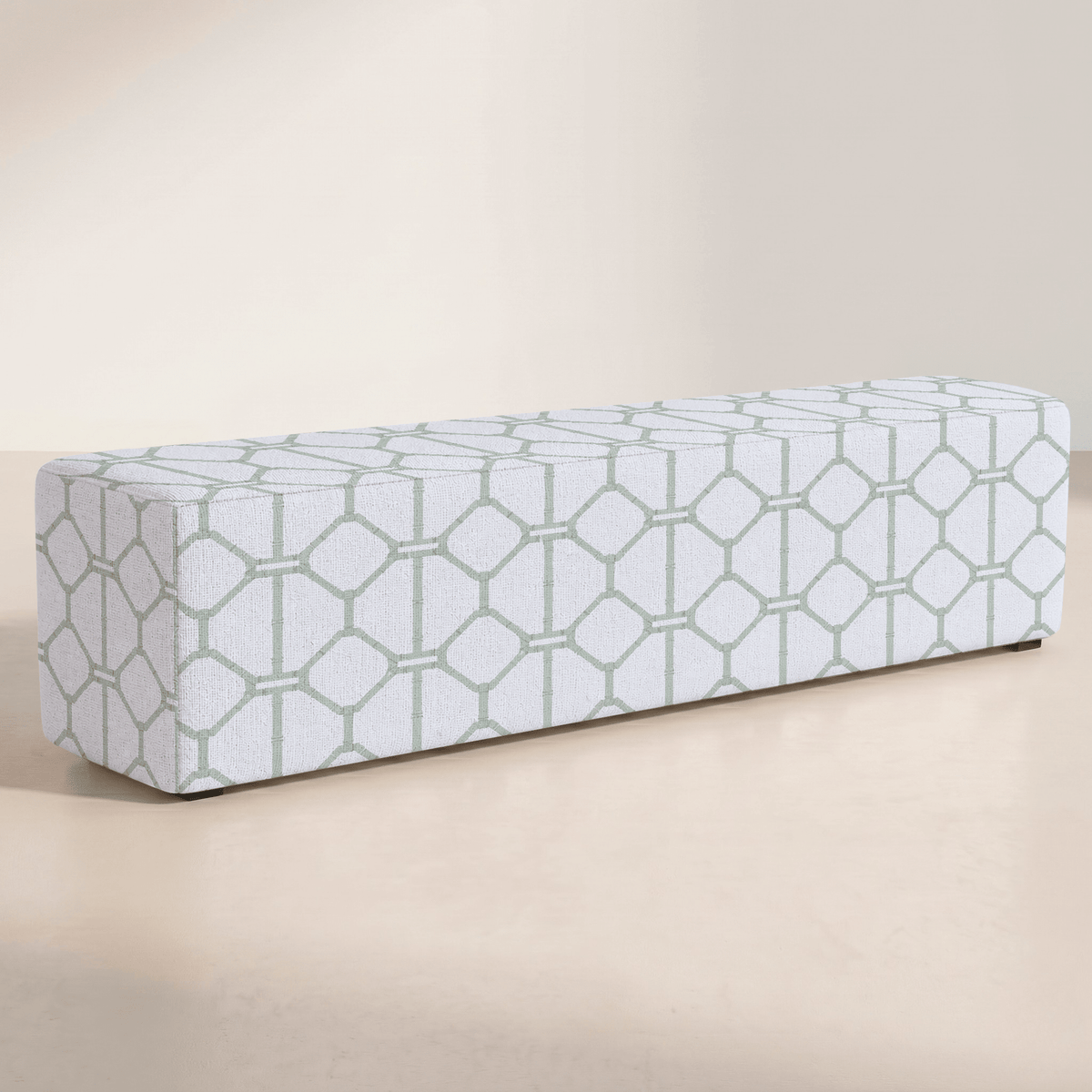 The Josephine Ottoman in Palm Promenade Cool Mint Bamboo Trellis - Lemon Park