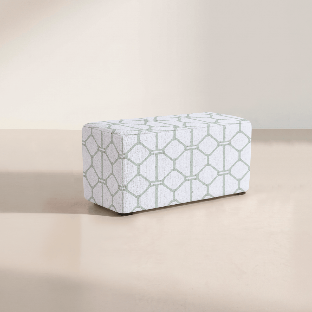 The Josephine Ottoman in Palm Promenade Cool Mint Bamboo Trellis - Lemon Park