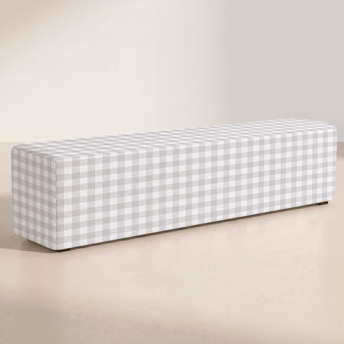 The Josephine Ottoman in Pearl's Haven Fog Gingham - Lemon Park
