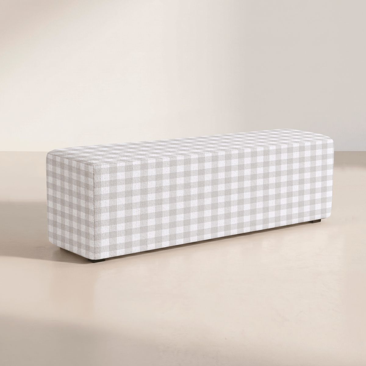 The Josephine Ottoman in Pearl's Haven Fog Gingham - Lemon Park
