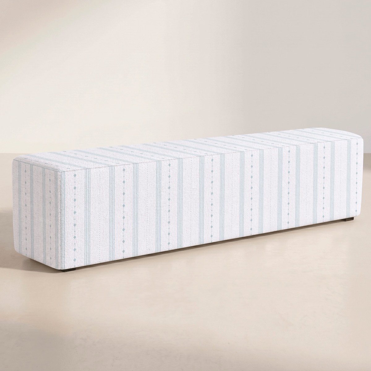 The Josephine Ottoman in Pearl's Haven Spring Blue Stripes - Lemon Park