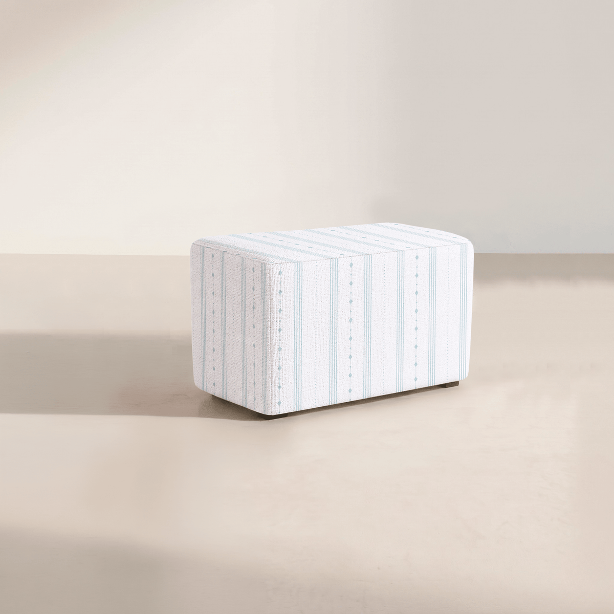 The Josephine Ottoman in Pearl's Haven Spring Blue Stripes - Lemon Park