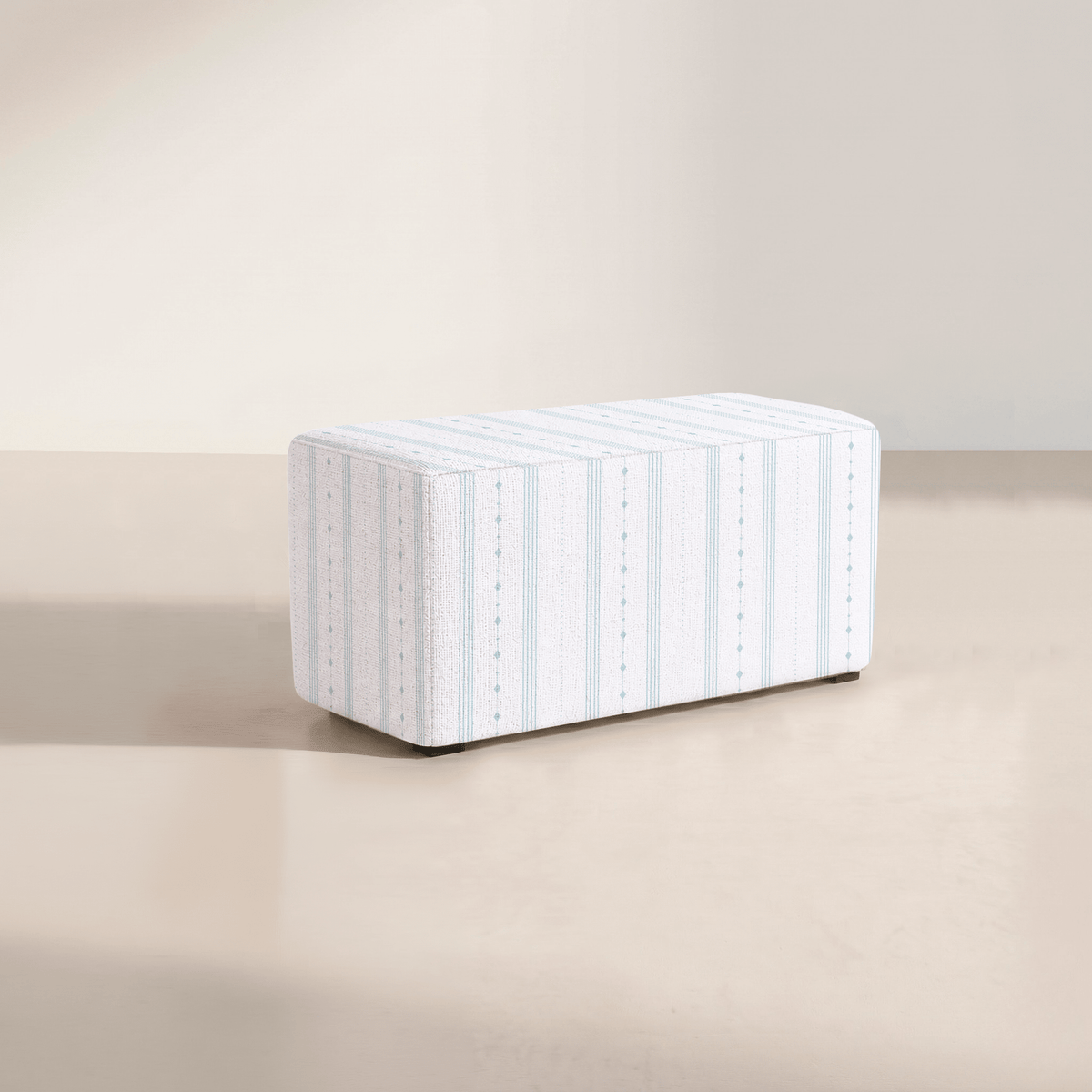 The Josephine Ottoman in Pearl's Haven Spring Blue Stripes - Lemon Park