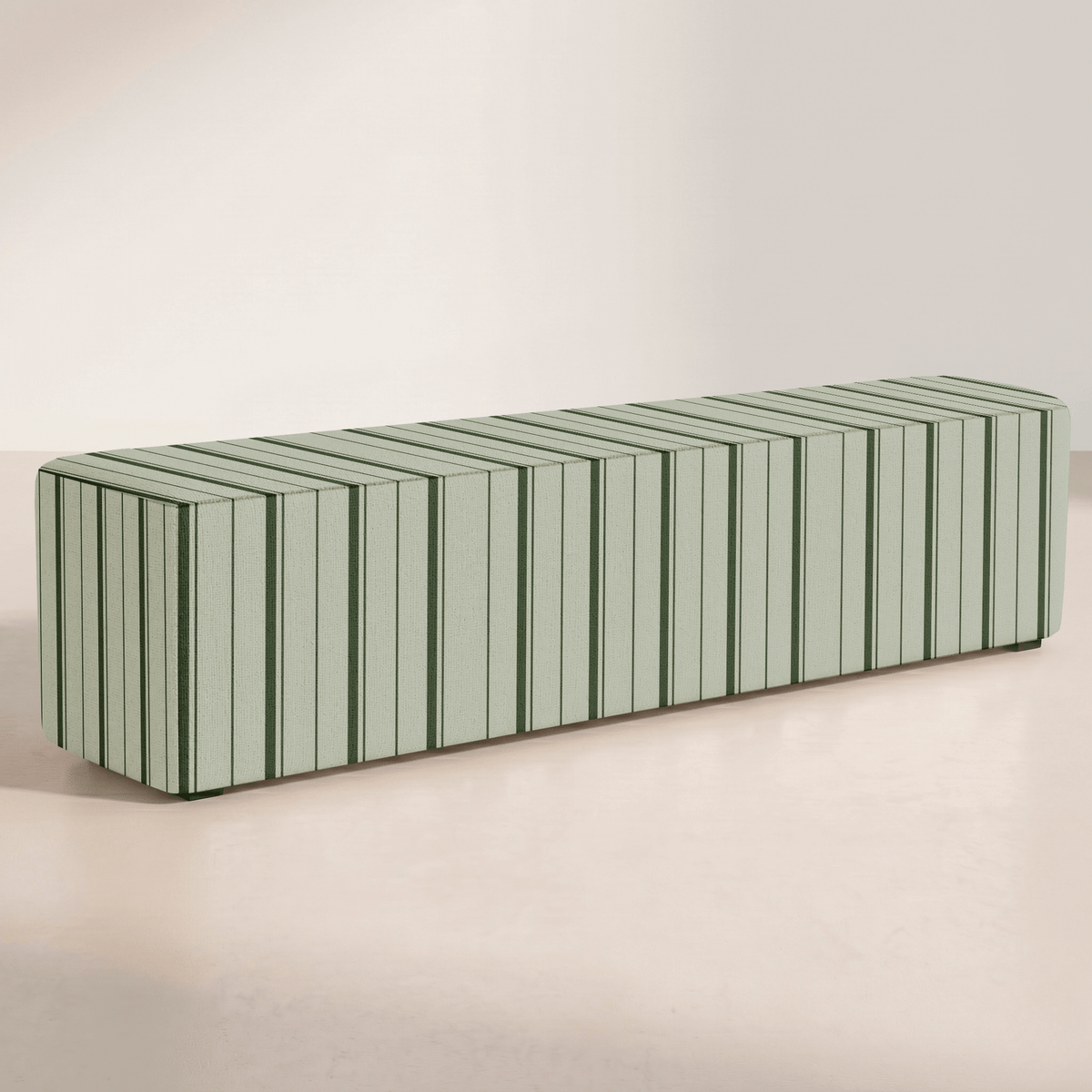 The Josephine Ottoman in The Silk Garden Sage Stripes - Lemon Park