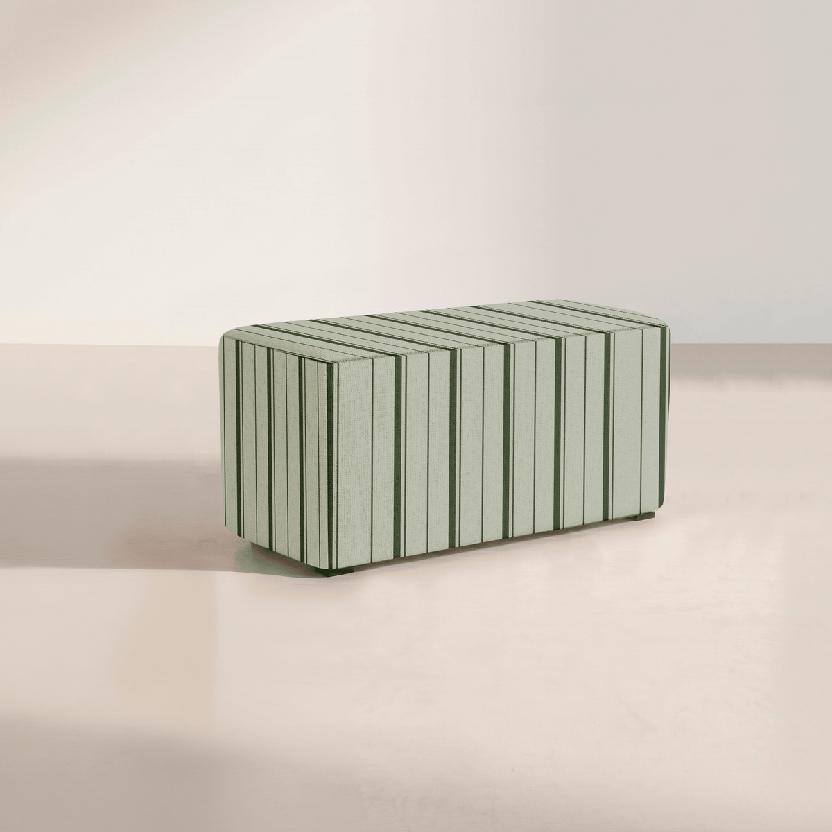 The Josephine Ottoman in The Silk Garden Sage Stripes - Lemon Park