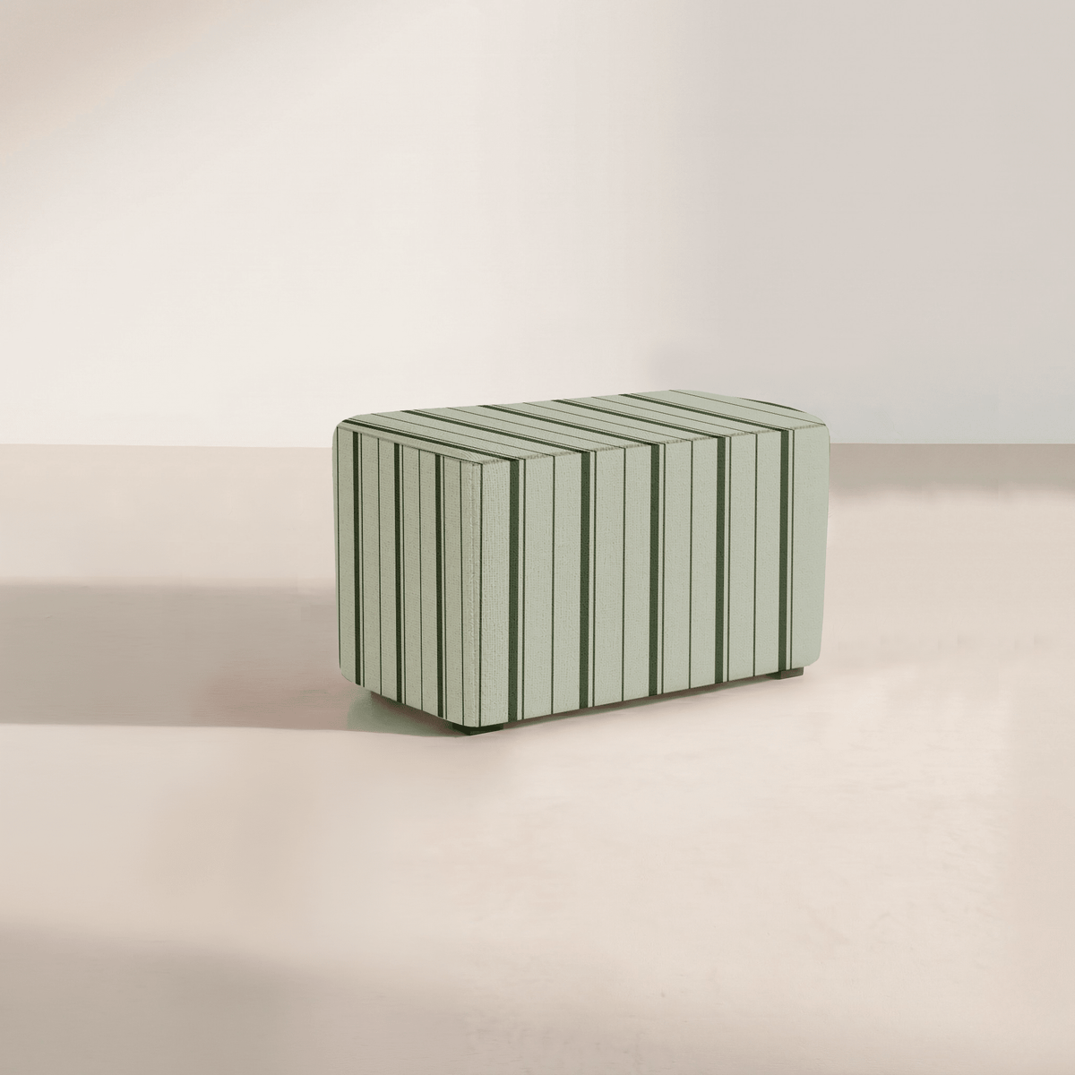 The Josephine Ottoman in The Silk Garden Sage Stripes - Lemon Park