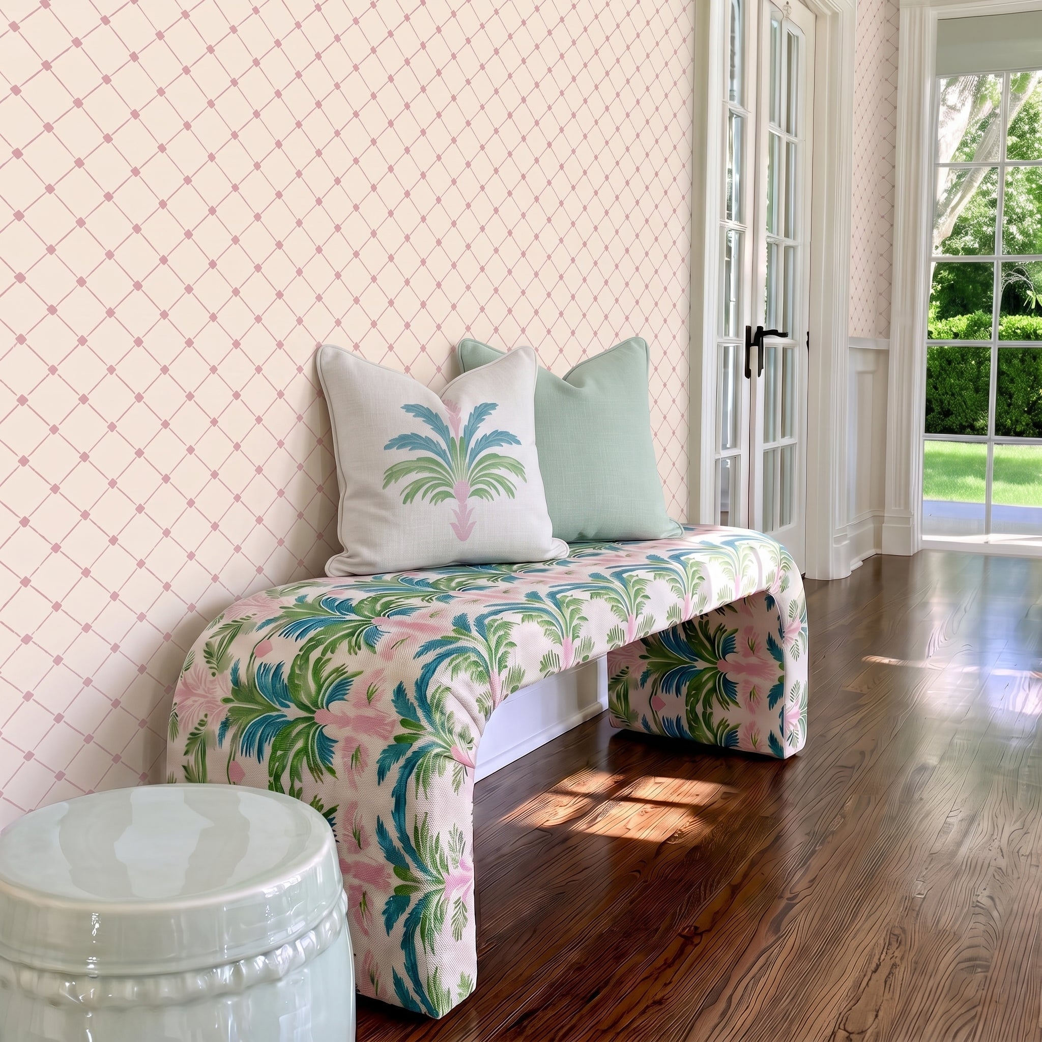 The Lewis Ottoman in Bellagio Blush - Lemon Park