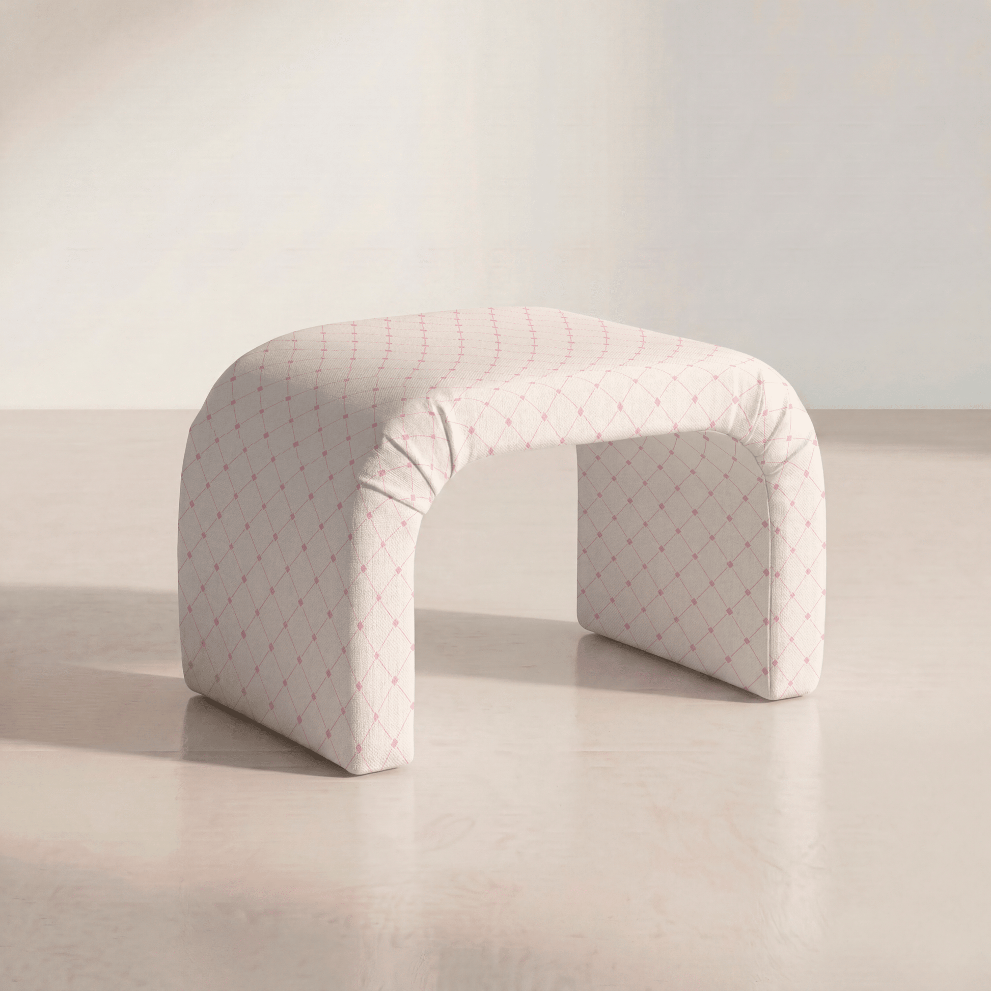 The Lewis Ottoman in Bellagio Blush Linen Lattice - Lemon Park