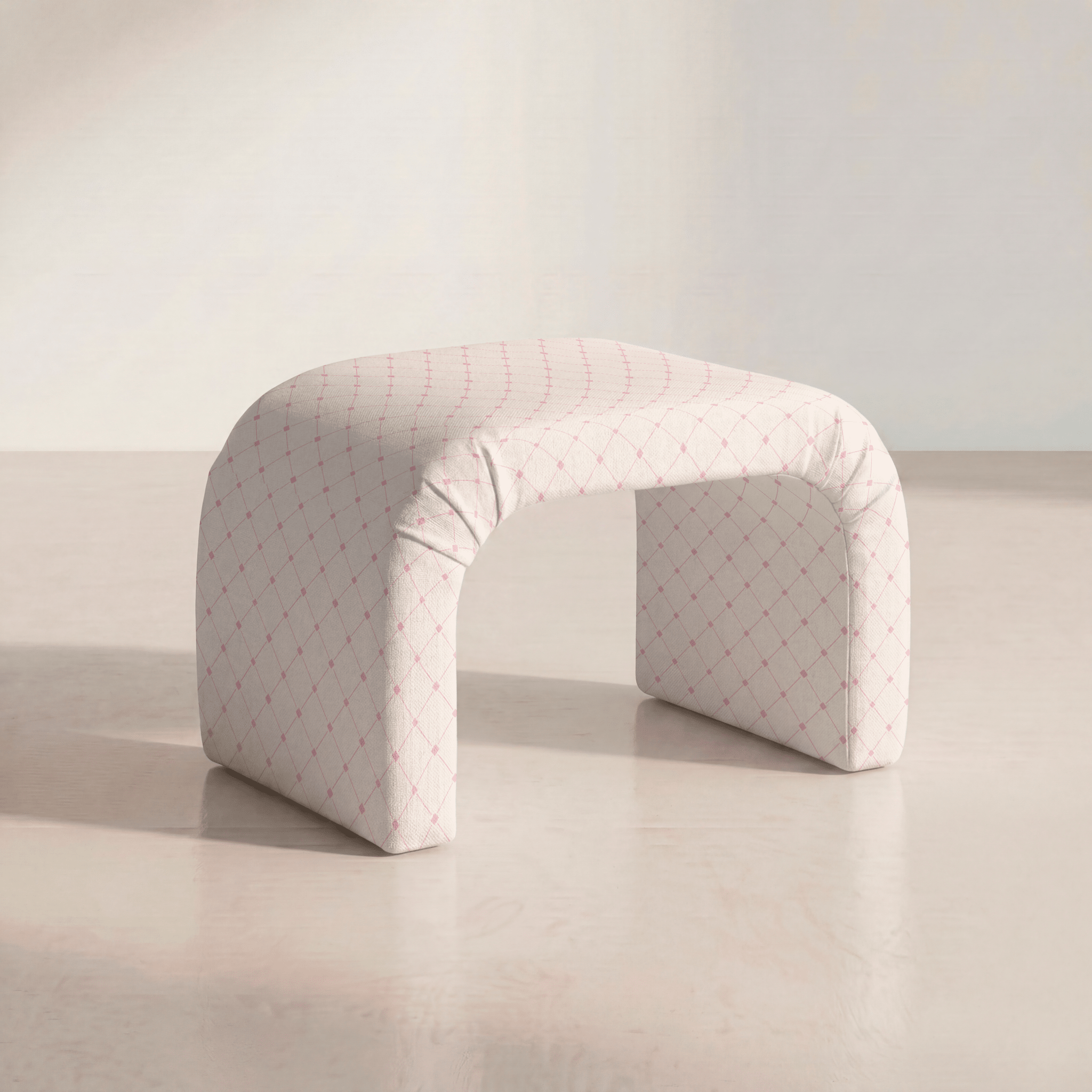 The Lewis Ottoman in Bellagio Blush Linen Lattice - Lemon Park