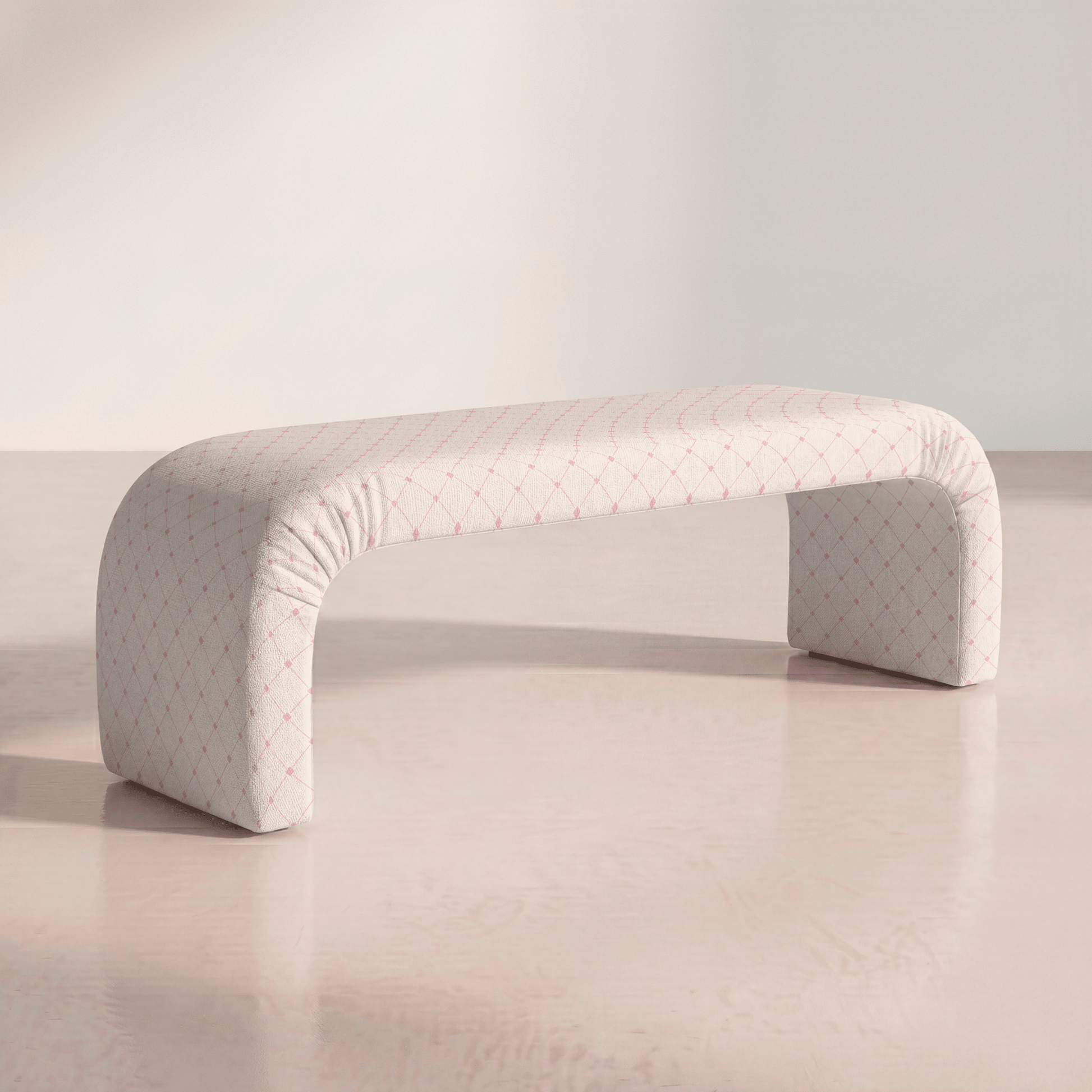 The Lewis Ottoman in Bellagio Blush Linen Lattice - Lemon Park