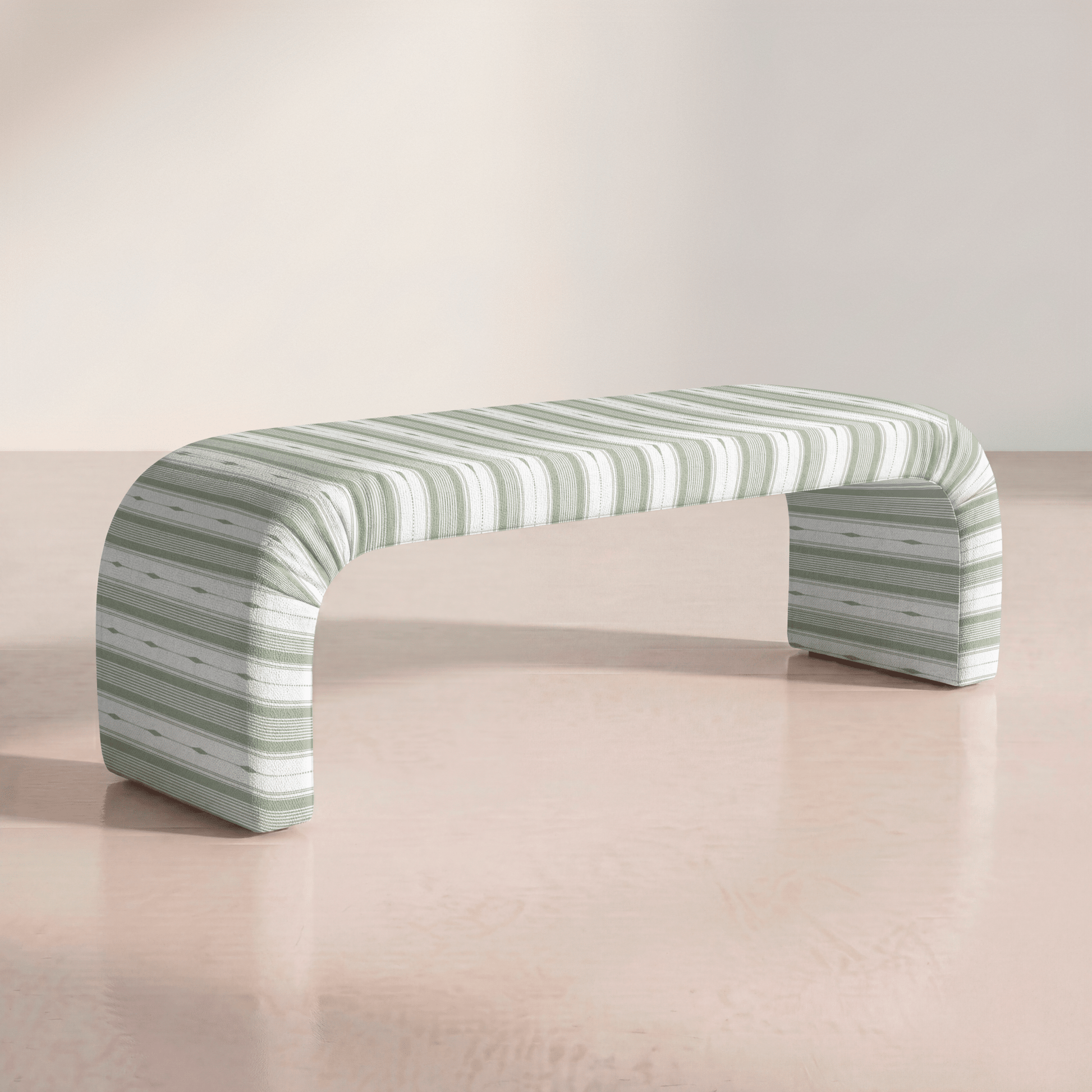 The Lewis Ottoman in Blue Dresses Lemongrass Stripes - Lemon Park