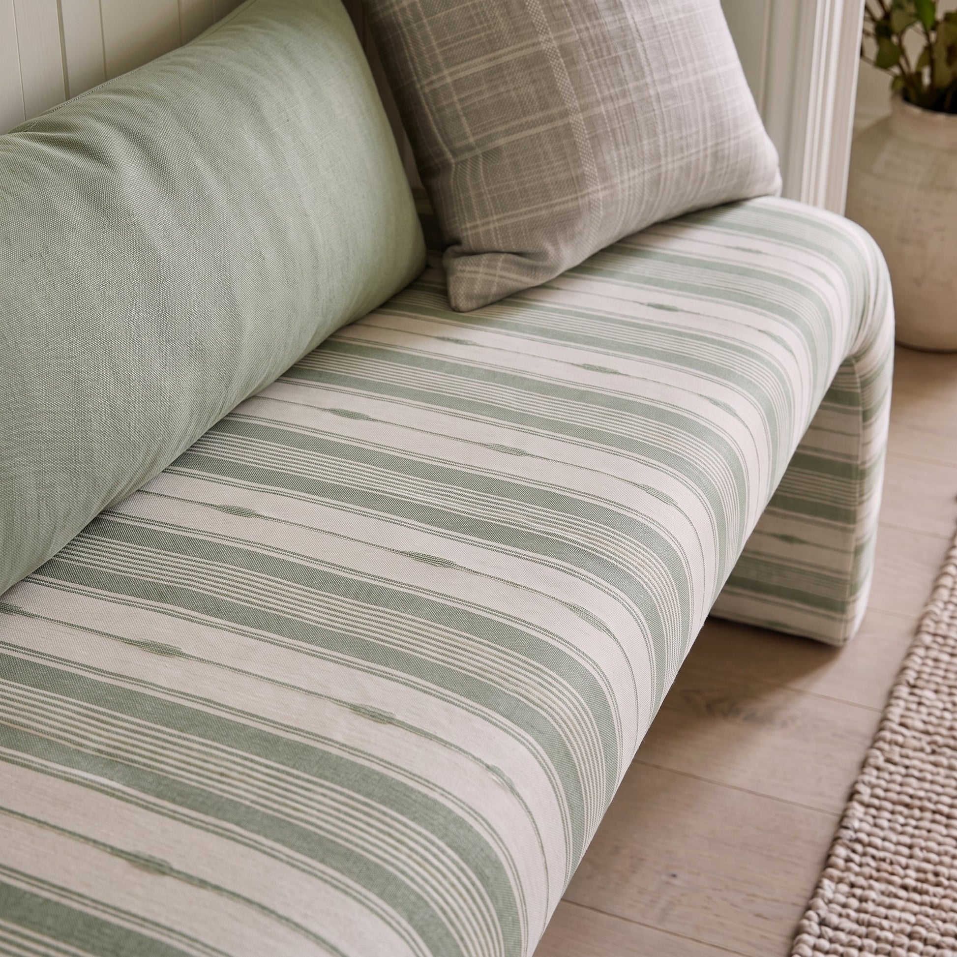 The Lewis Ottoman in Blue Dresses Lemongrass Stripes - Lemon Park