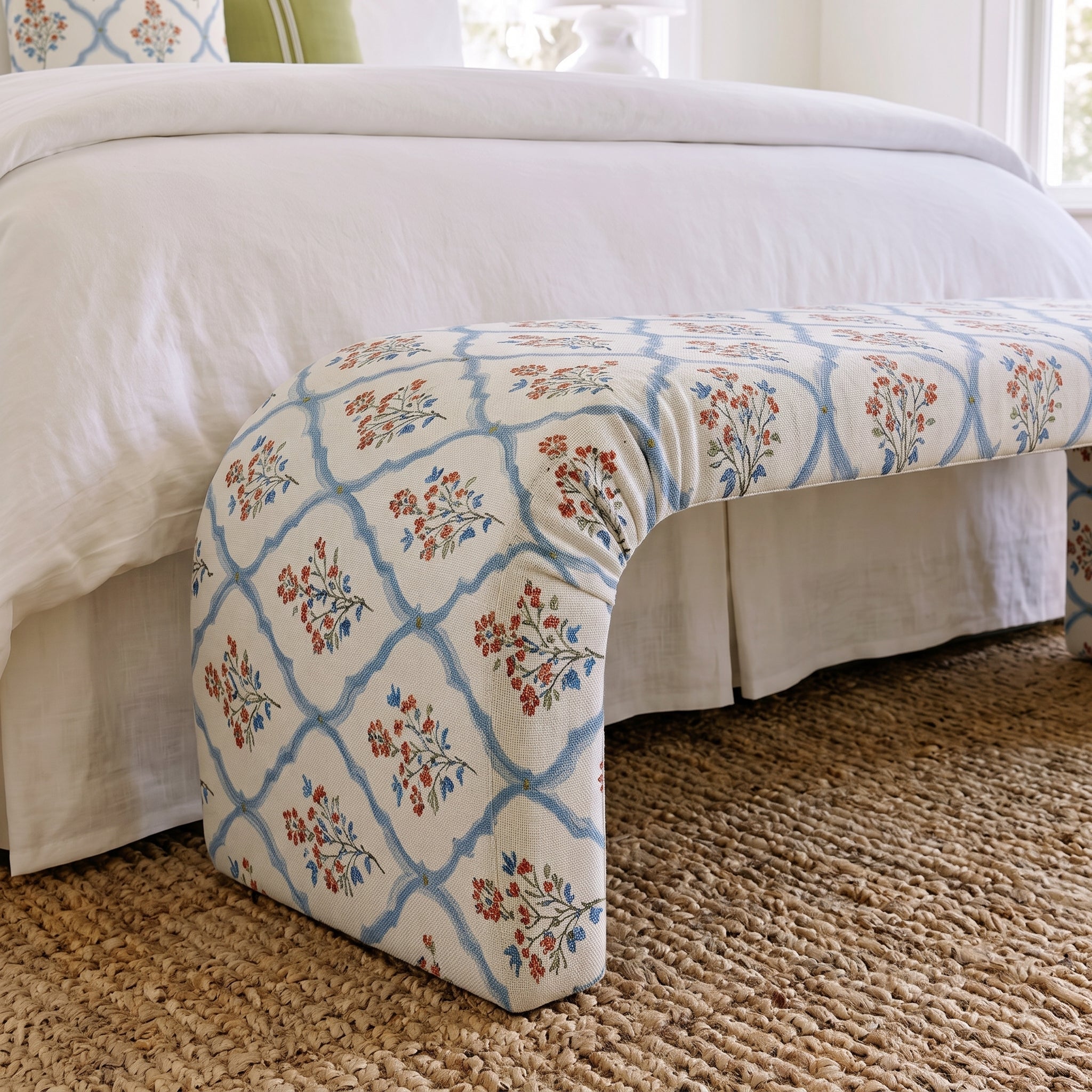 The Lewis Ottoman in Chambray Tiles - Lemon Park